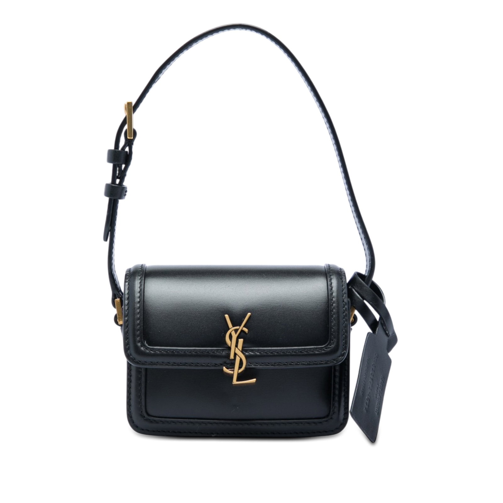 Saint Laurent Solferino Micro Leather Satchel with Box: Saint Laurent Solferino Micro Leather Satchel with Box Saint Laurent Solferino satchel crafted in black calfskin leather with a structured flap silhouette and clasp closure. This micro bag features an