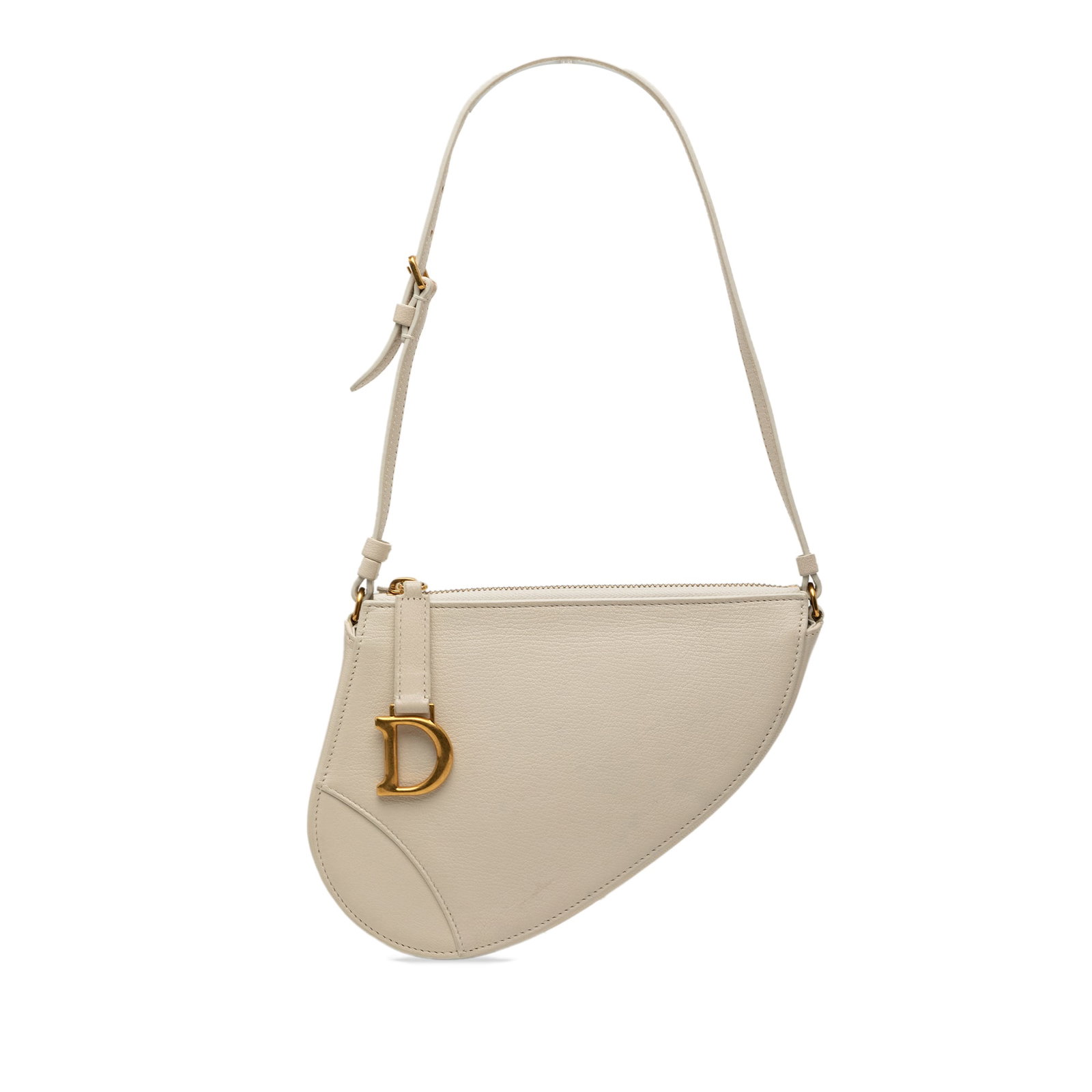 Dior Saddle Rodeo White Leather Pouch with Adjustable Strap: Dior Saddle Rodeo White Leather Pouch with Adjustable Strap The Dior Goatskin Saddle Rodeo Pouch is crafted from white leather and features an adjustable flat leather strap, a top zip closure, and int