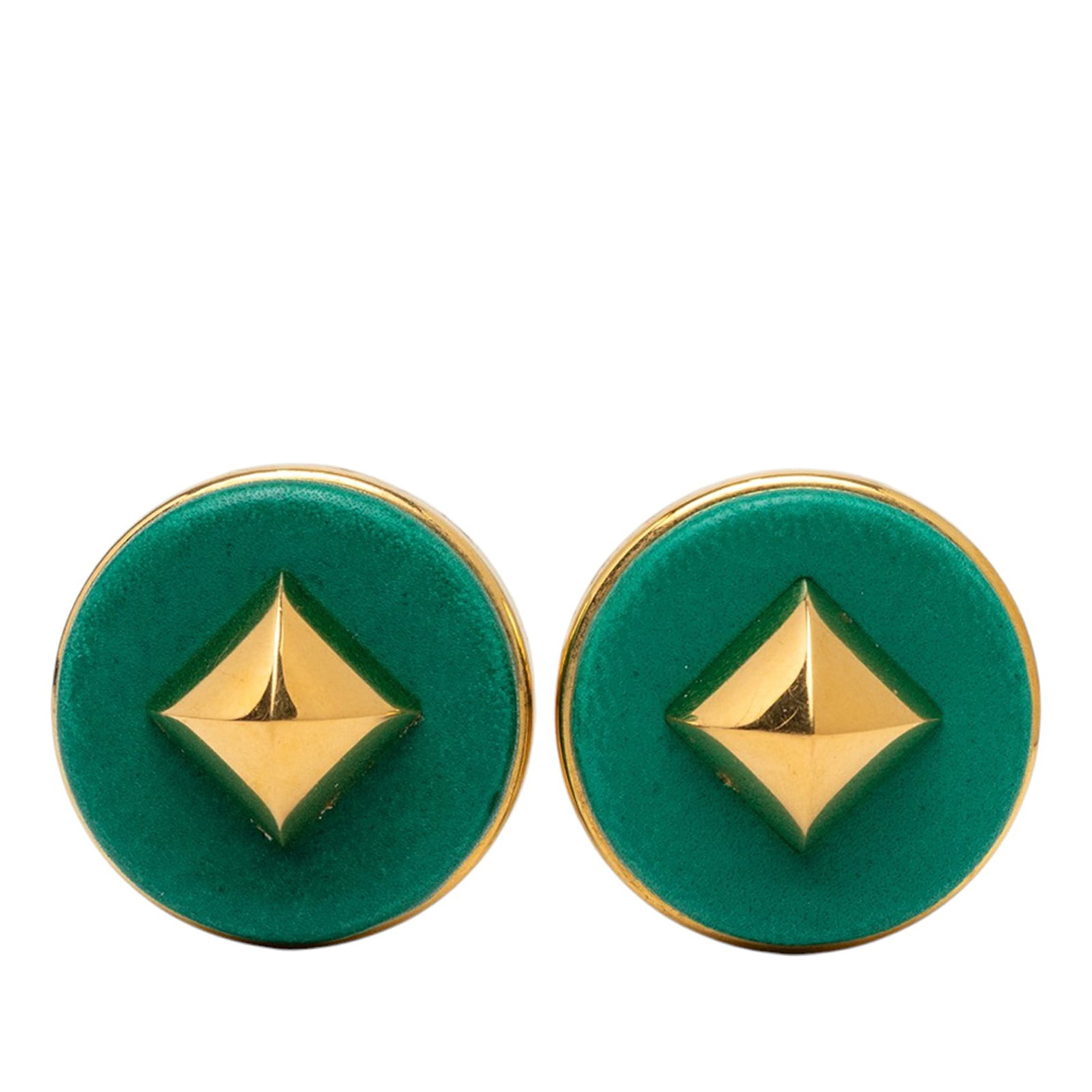 Hermes Medor Round Clip On Earrings Gold Plated Leather (1 of 3)