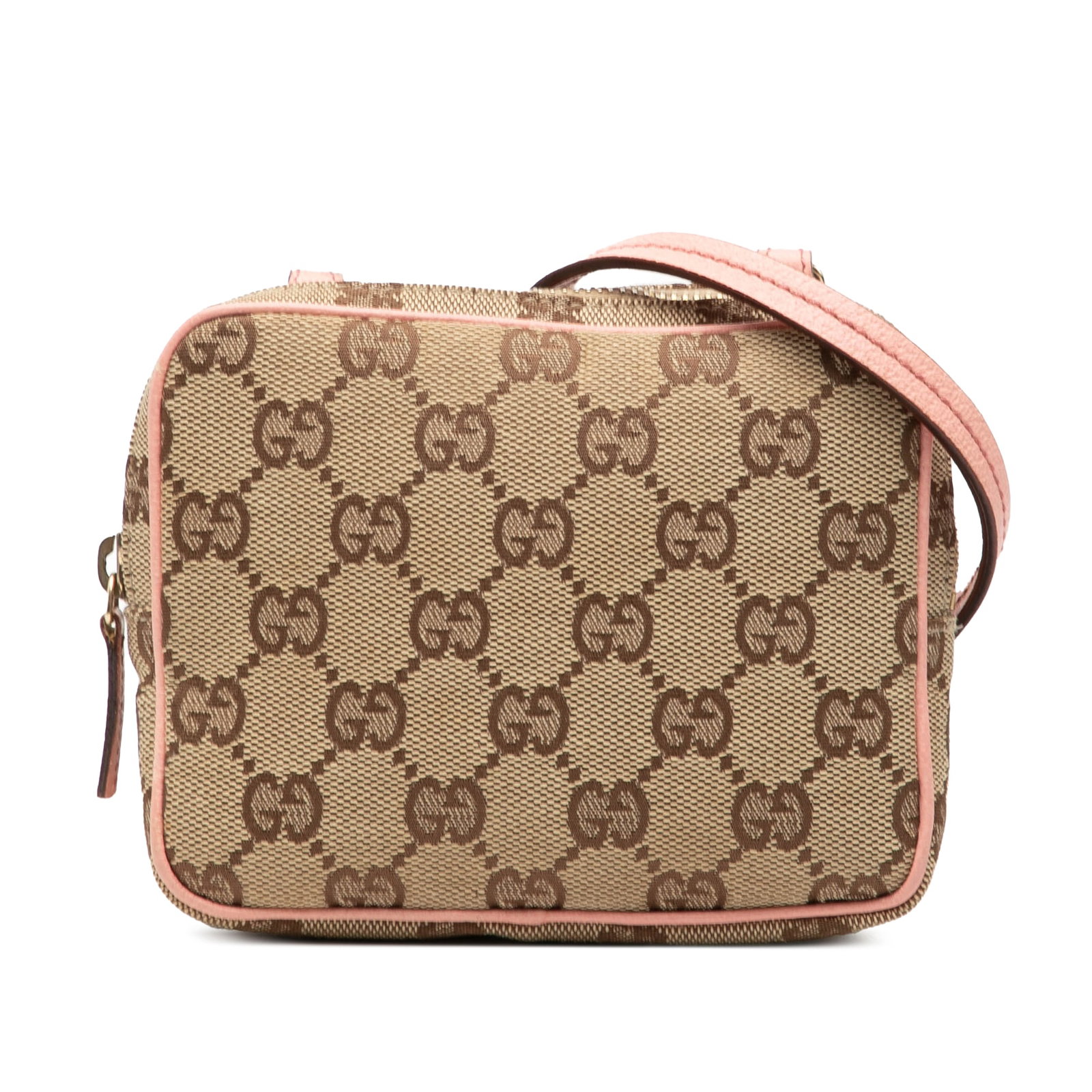 Gucci GG Canvas Beige Crossbody Bag: Gucci GG Canvas Beige Crossbody Bag This Gucci GG Canvas Crossbody bag features a beige canvas body with leather trim, a flat leather strap, and a top zip closure. The bag shows signs of wear, includi