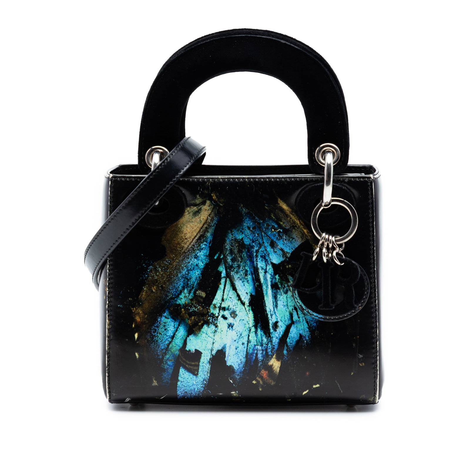 Dior Lady Dior Mini Butterfly Print Calfskin Art Bag Limited Edition: Dior Lady Dior Mini Butterfly Print Calfskin Art Bag Limited Edition Limited Edition Mat Collishaw Lady Art Mini Calfskin Butterfly Lady Dior bag with a printed leather body, flat velvet top handles, 