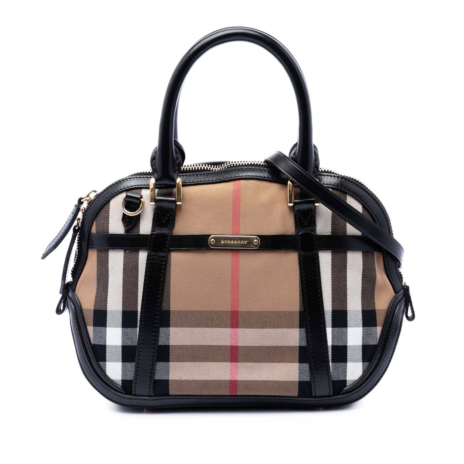 Burberry Bridle Orchard Small Satchel in House Check Canvas: Burberry Bridle Orchard Small Satchel in House Check Canvas Burberry Bridle Orchard satchel in House Check canvas with leather trim. This small satchel features rolled leather handles, a detachable fl