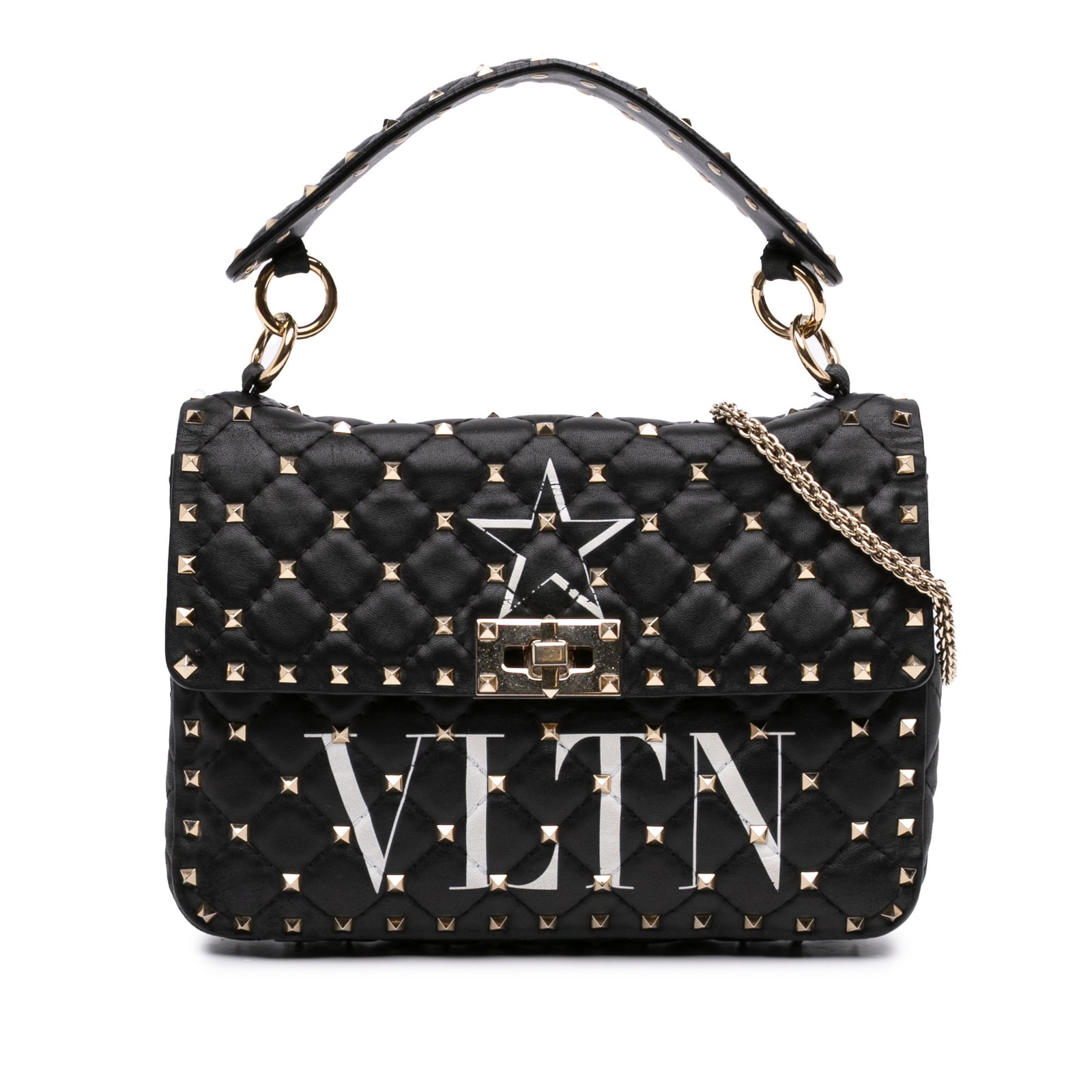 Valentino VLTN Rockstud Spike Medium Lambskin Satchel Black (1 of 6)