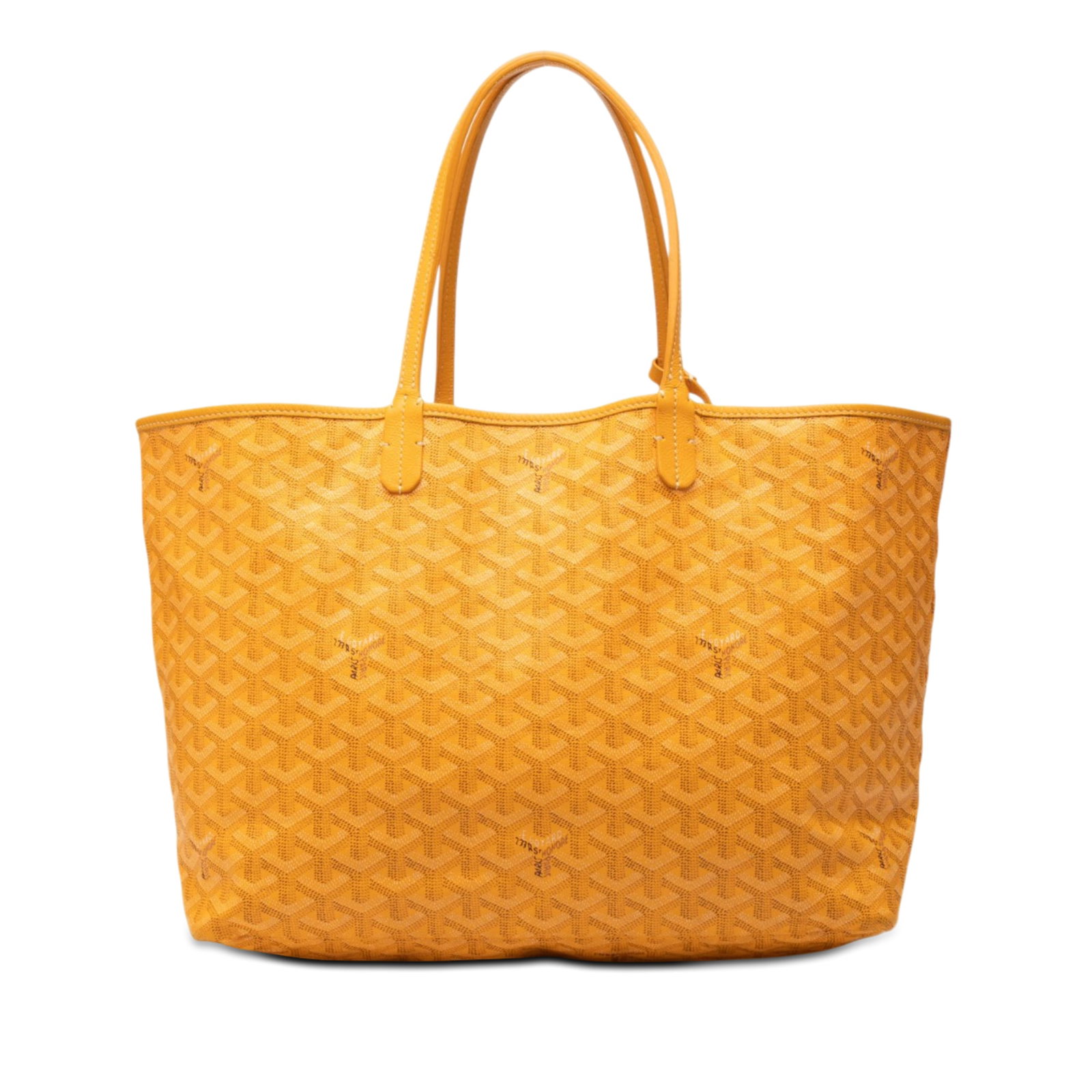 Goyard Saint Louis PM Yellow Coated Canvas Tote Bag: Goyard Saint Louis PM Yellow Coated Canvas Tote Bag Goyardine Saint Louis PM tote bag in yellow coated canvas with leather trim and flat leather handles. The bag features an open top and includes a re