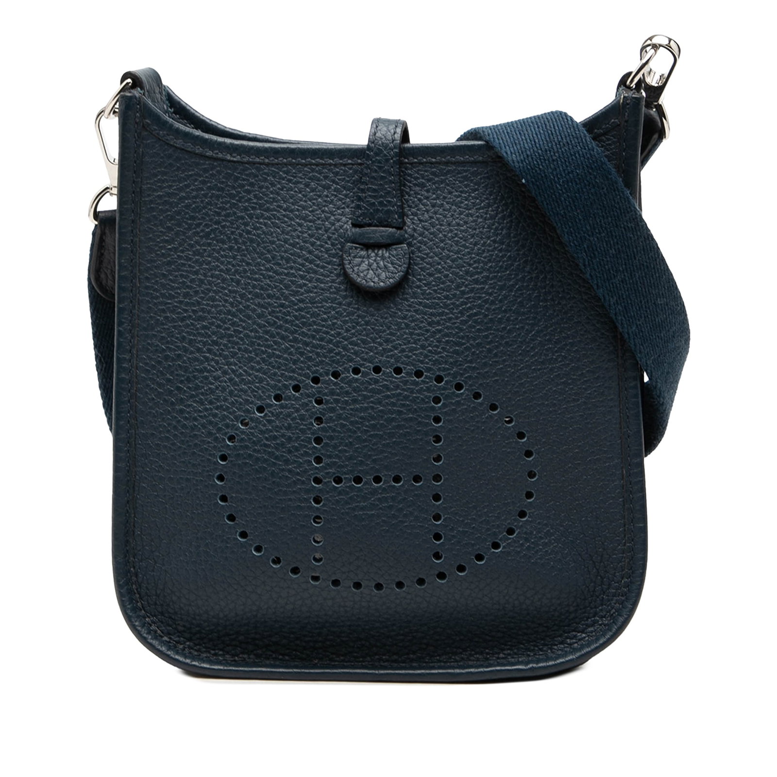 Hermes Evelyne 16 Amazone Clemence Leather Shoulder Bag Bleu Nuit: Hermes Evelyne 16 Amazone Clemence Leather Shoulder Bag Bleu Nuit Hermes Clemence Evelyne 16 Amazone in Bleu Nuit leather with a detachable flat canvas strap and an open top secured by a leather tab a