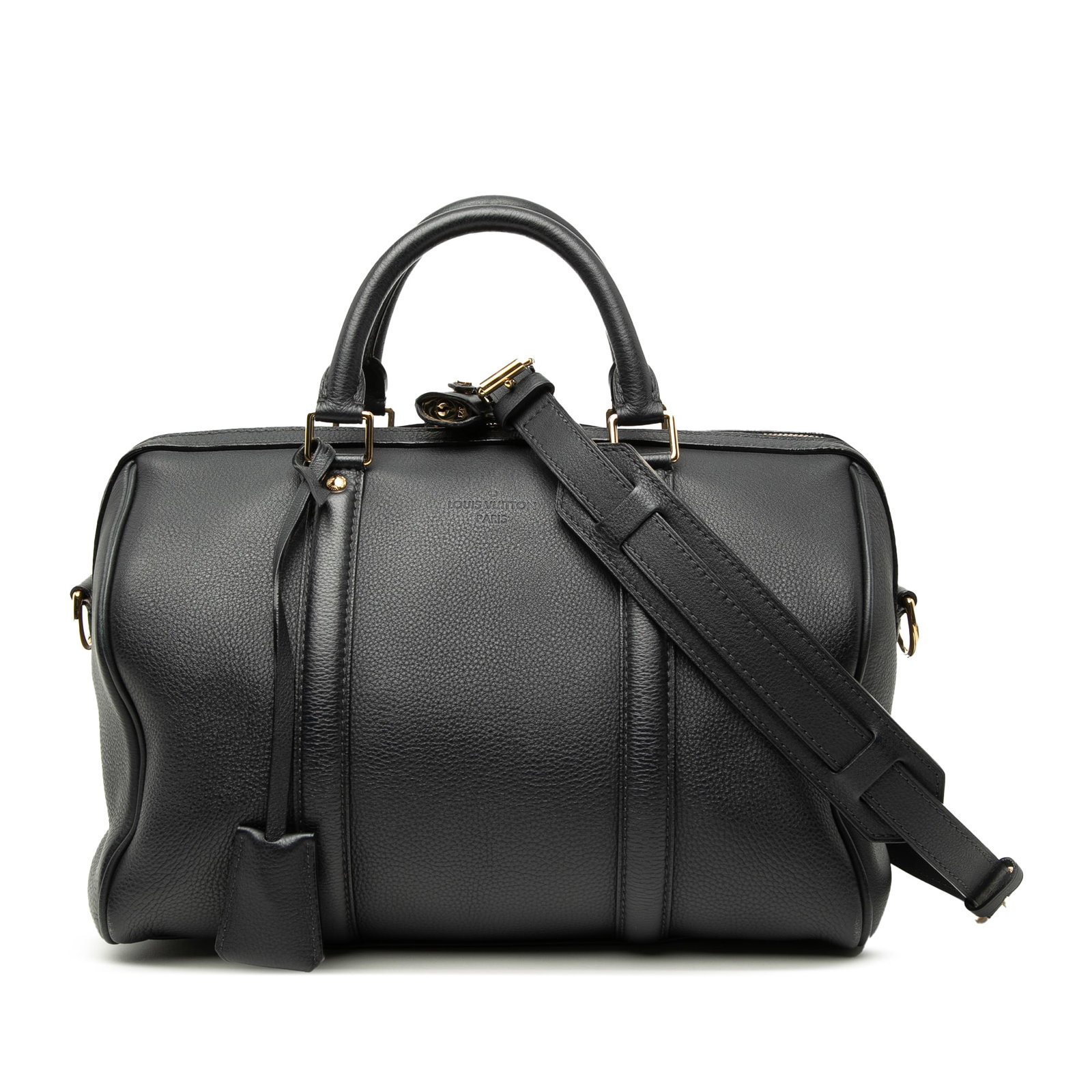 Louis Vuitton Sofia Coppola SC PM black calf leather handbag: Louis Vuitton Sofia Coppola SC PM black calf leather handbag Louis Vuitton Sofia Coppola SC PM handbag in black calf leather. This bag features rolled leather handles, a detachable flat leather strap,