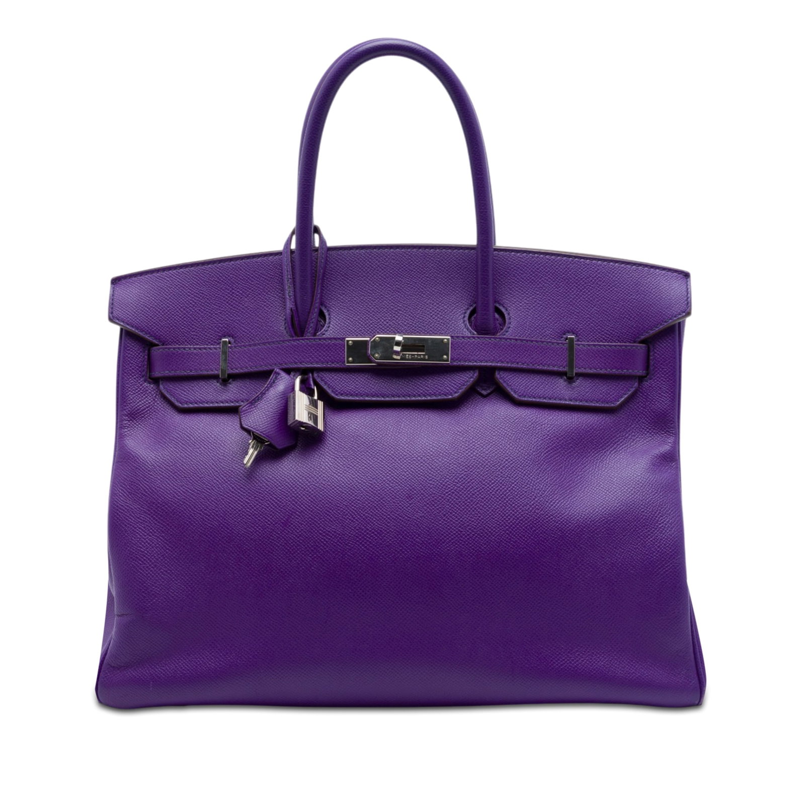 Hermes Birkin Retourne 35 Epsom Leather Handbag Iris: Hermes Birkin Retourne 35 Epsom Leather Handbag Iris Hermes Birkin Retourne 35 in Iris Epsom leather with rolled leather handles, a front flap with turn-lock closure, and interior slip and zip pockets