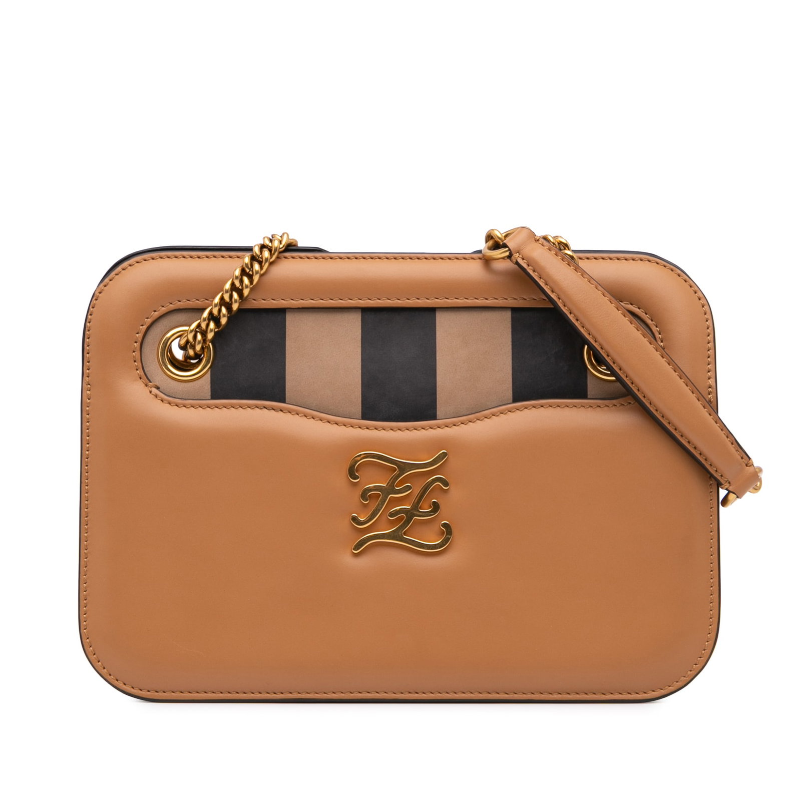 Fendi Calfskin Vitello King Nubuck Karligraphy Pocket Shoulder Bag Brown (1 of 11)