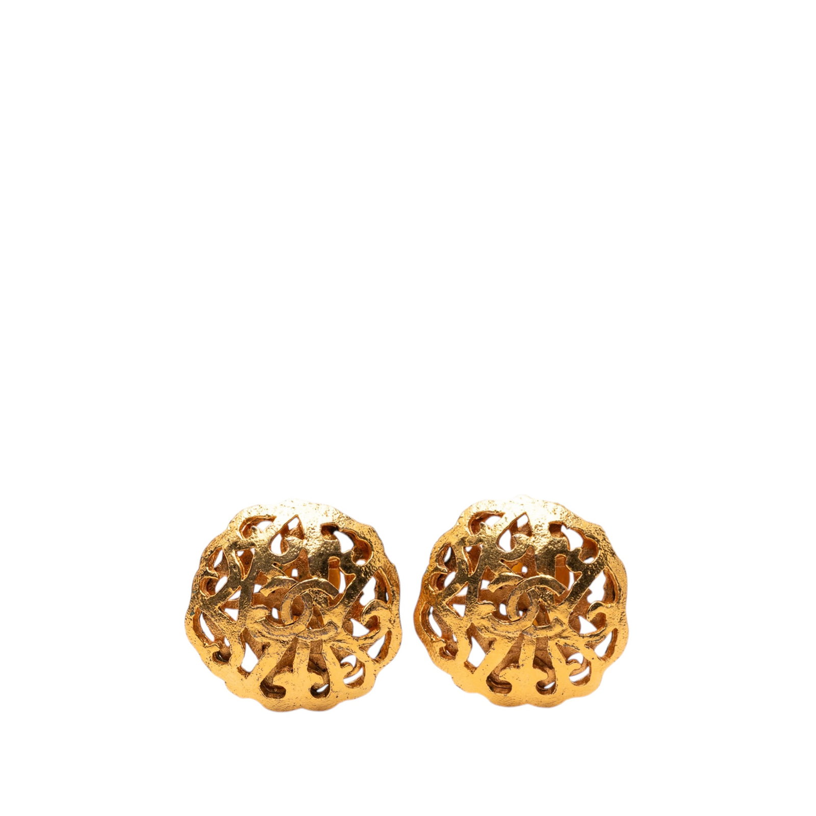 Chanel gold tone clip on CC earrings: Chanel gold tone clip on CC earrings These Chanel CC clip-on earrings feature a gold-tone metal body with the iconic CC design. Made in France, they are classified as costume jewelry and are finished 