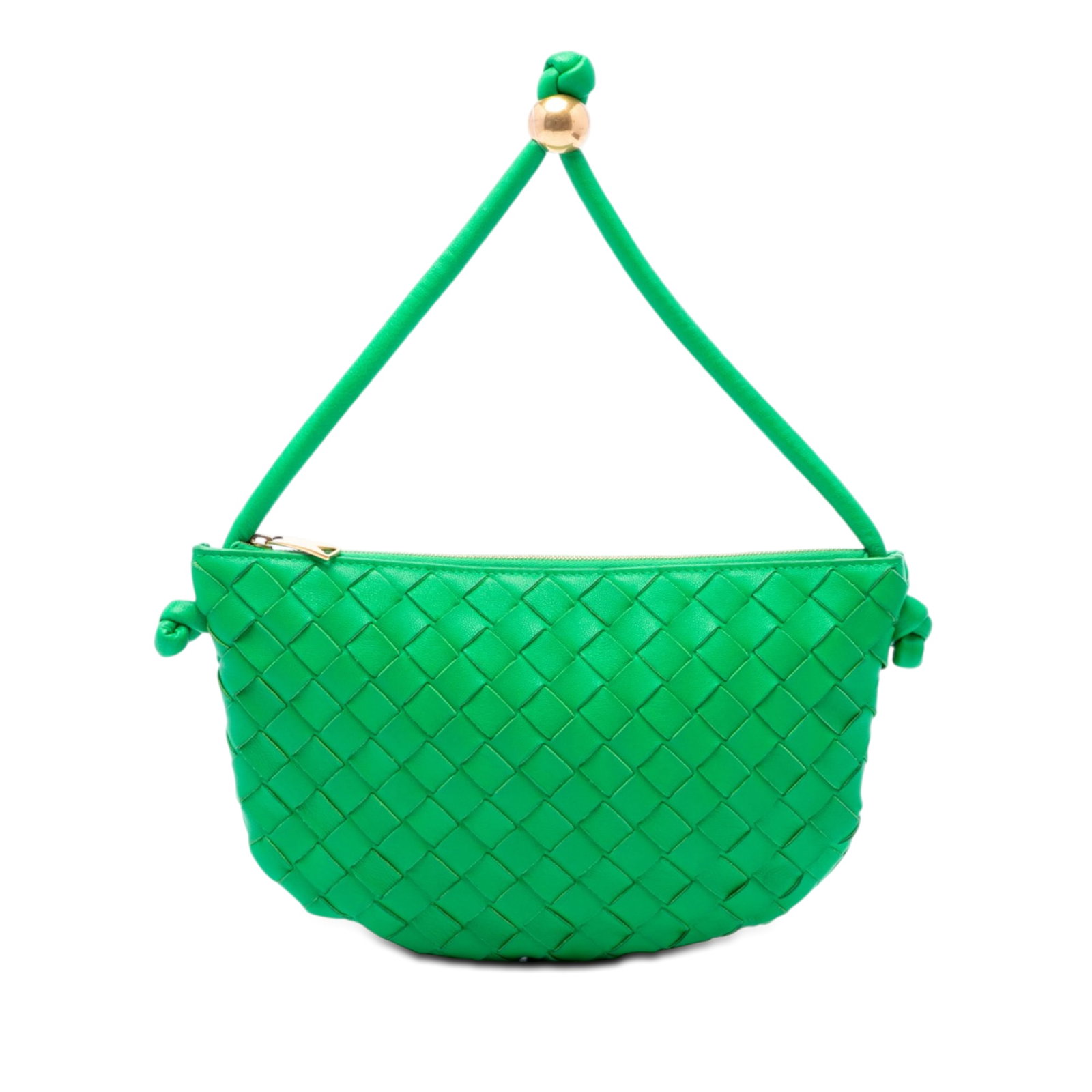 Bottega Veneta Turn Pouch Small Intrecciato Lambskin Bag: Bottega Veneta Turn Pouch Small Intrecciato Lambskin Bag Small Bottega Veneta Turn Pouch crafted in woven lambskin leather with a rolled leather handle and top zip closure. Made in Italy, this green b