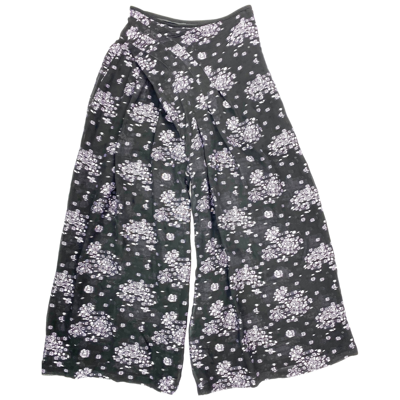 Wide Leg Floral Pants Black Purple Size 2 Japan (1 of 13)