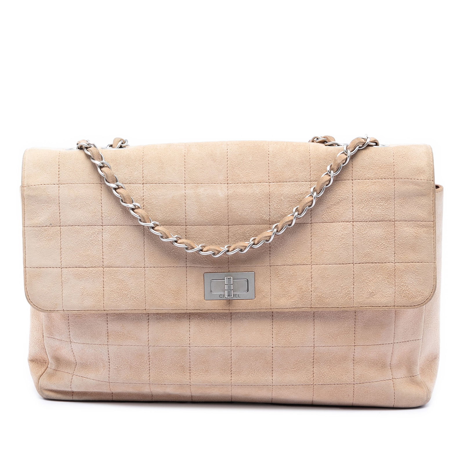 Chanel Mademoiselle Turnlock Flap Suede Shoulder Bag: Chanel Mademoiselle Turnlock Flap Suede Shoulder Bag This Chanel Choco Bar Suede Mademoiselle Turnlock Flap shoulder bag features a brown suede body complemented by leather-woven chain handles. It inc