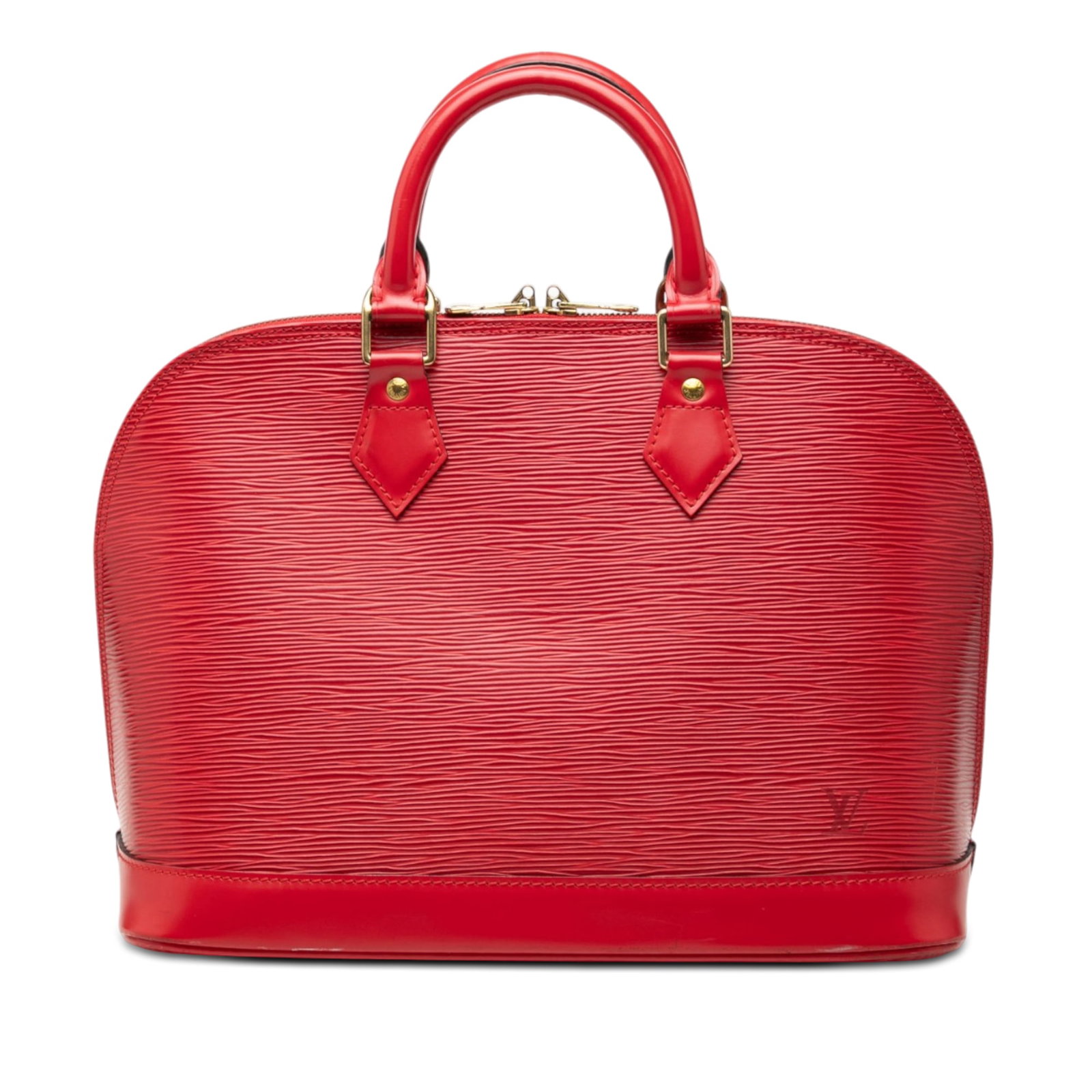 Louis Vuitton Alma PM Red Epi Leather Handbag: Louis Vuitton Alma PM Red Epi Leather Handbag Louis Vuitton Epi Alma PM handbag crafted in red Epi leather with rolled handles, a top zip closure, and an interior slip pocket. Made in France. Conditio
