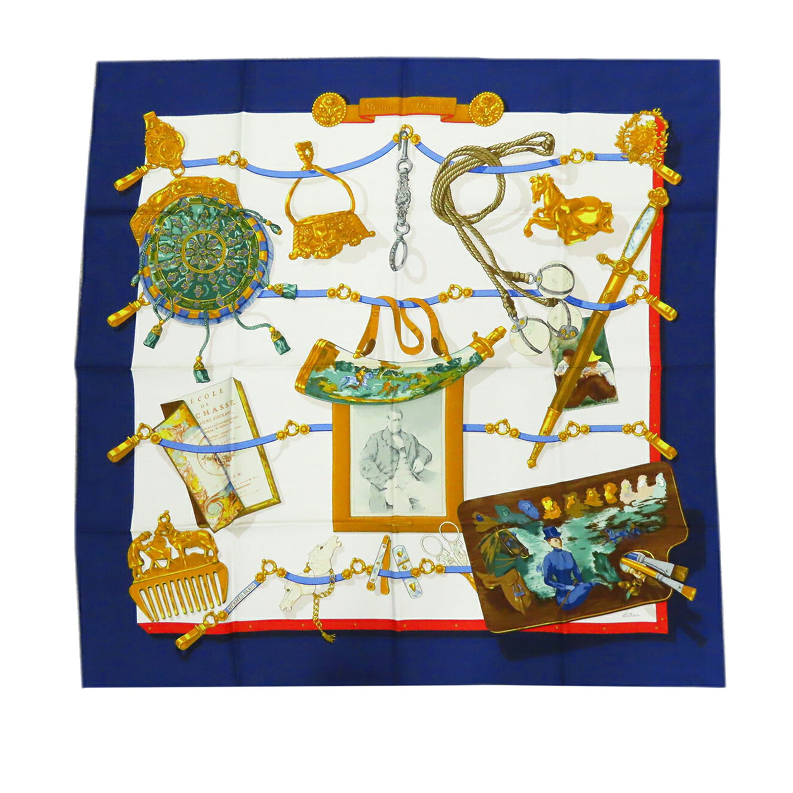 Hermes Memoire d Hermes 90 Silk Scarf Blue (1 of 7)
