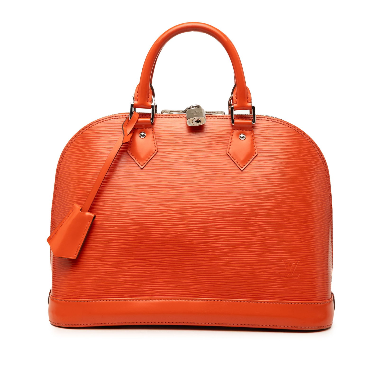 Louis Vuitton Alma PM Orange Epi Leather Handbag: Louis Vuitton Alma PM Orange Epi Leather Handbag Louis Vuitton Epi Alma PM bag in orange leather, made in France. It features a rolled leather top handle, a zip-around closure, and interior slip pocke
