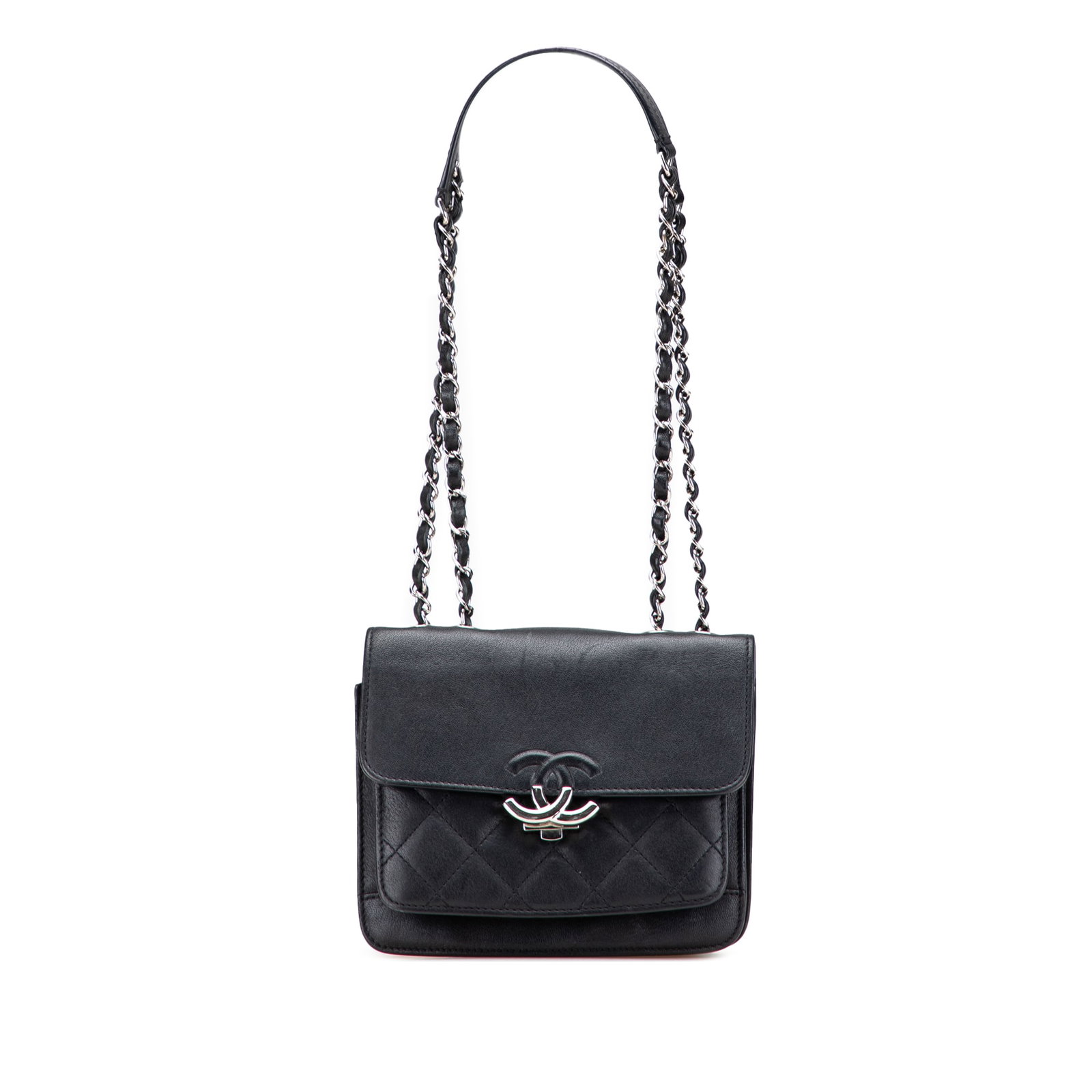Chanel Black Quilted Goatskin Leather Small CC Box Flap Shoulder Bag: Chanel Black Quilted Goatskin Leather Small CC Box Flap Shoulder Bag This Chanel Small Quilted Goatskin CC Box Flap shoulder bag features a quilted goatskin leather body in black, leather woven chain 