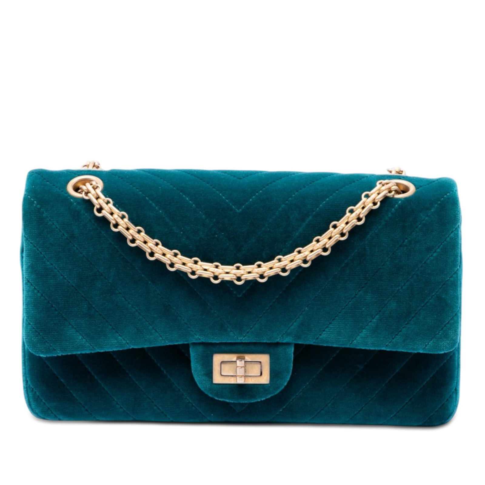 Chanel 2.55 Reissue 225 Chevron Velvet Shoulder Bag Blue (1 of 7)