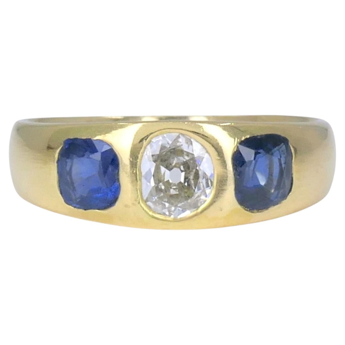 Mid Century 18k Yellow Gold Gypsy Ring with Sapphire and Diamond (1 of 8)