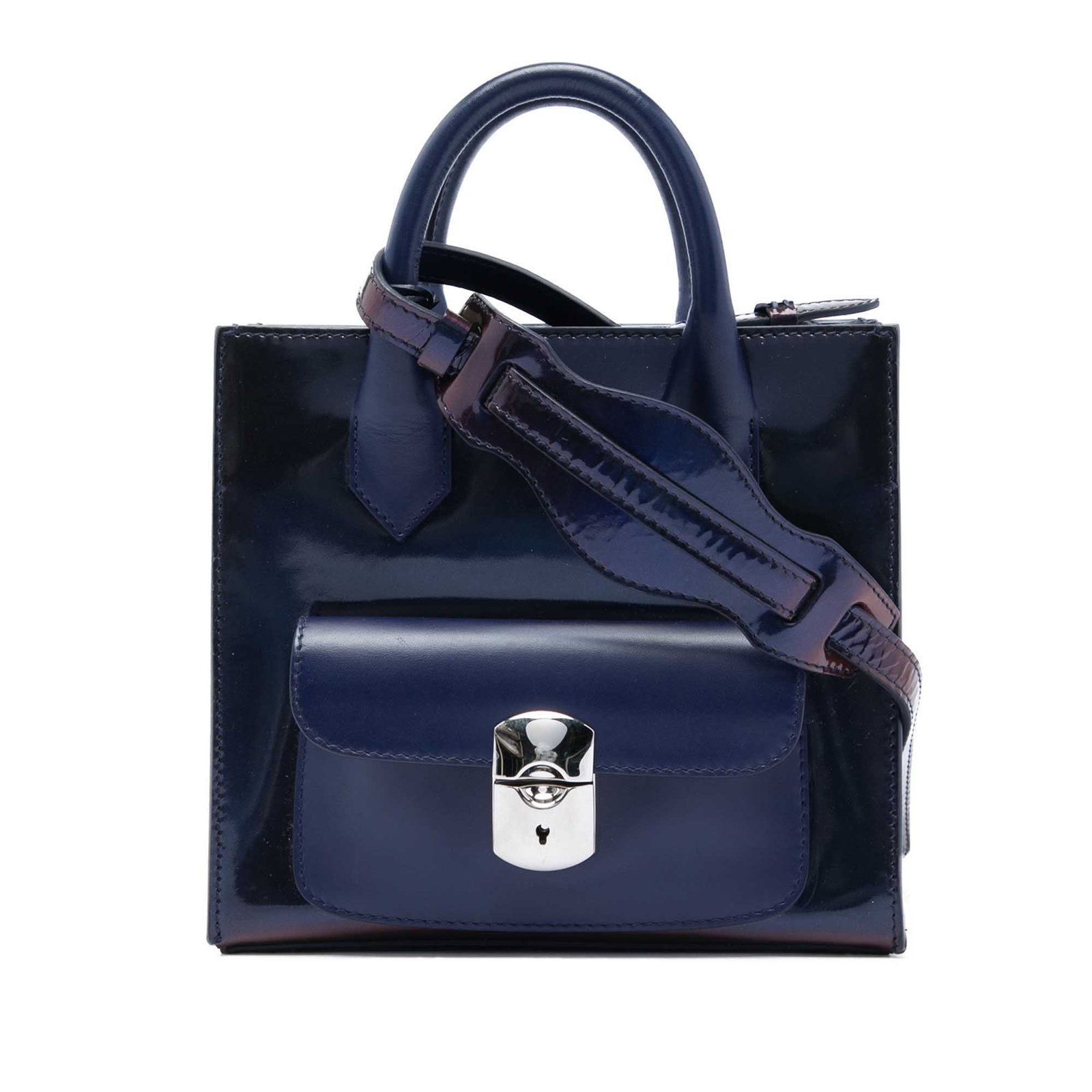 Balenciaga Padlock All Afternoon Mini Patent Leather Satchel Blue (1 of 7)