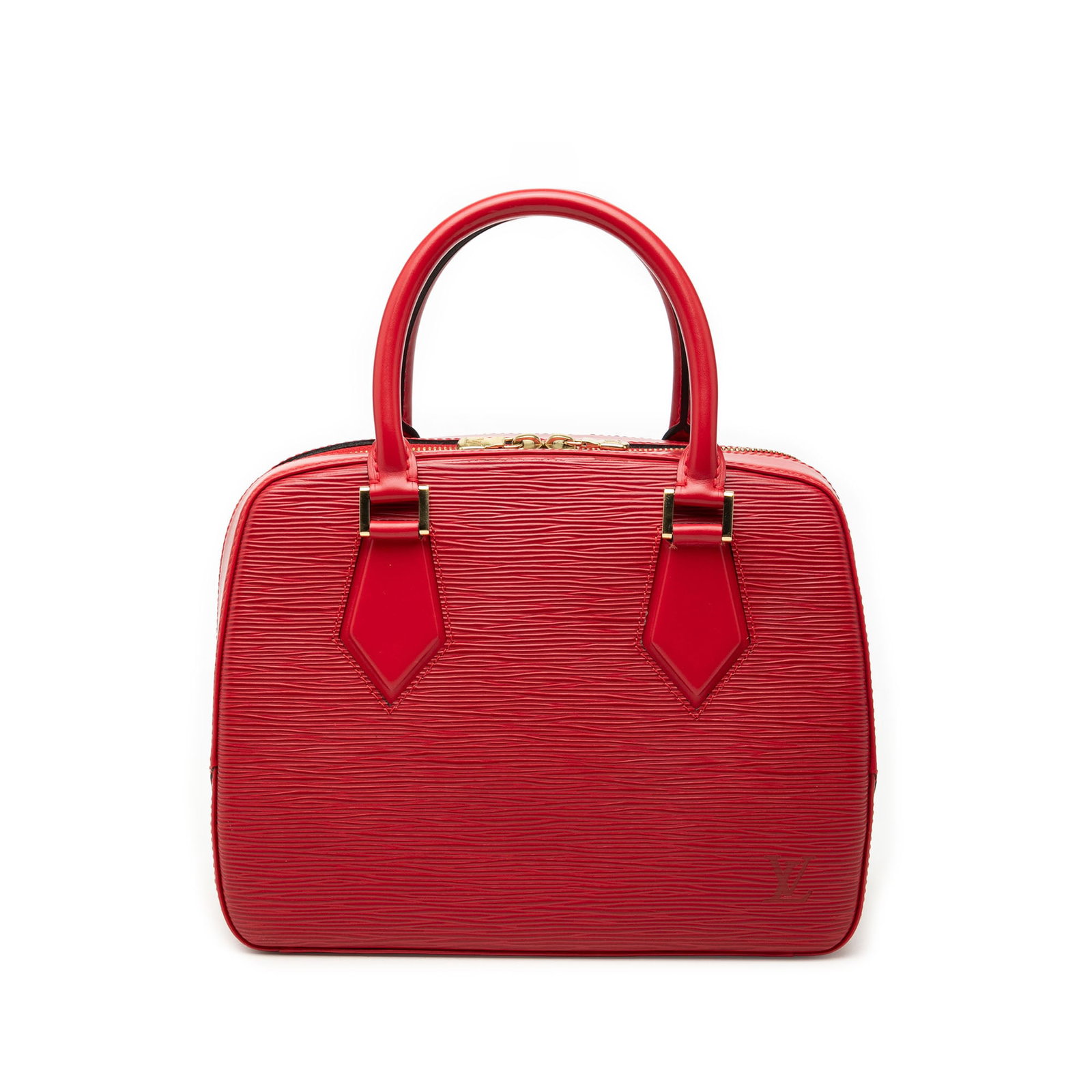 Louis Vuitton Sablons Red Epi Leather Handbag: Louis Vuitton Sablons Red Epi Leather Handbag Louis Vuitton Epi Sablons handbag crafted in red Epi leather with rolled leather handles, a top zip closure, and an interior slip pocket. Made in France. 