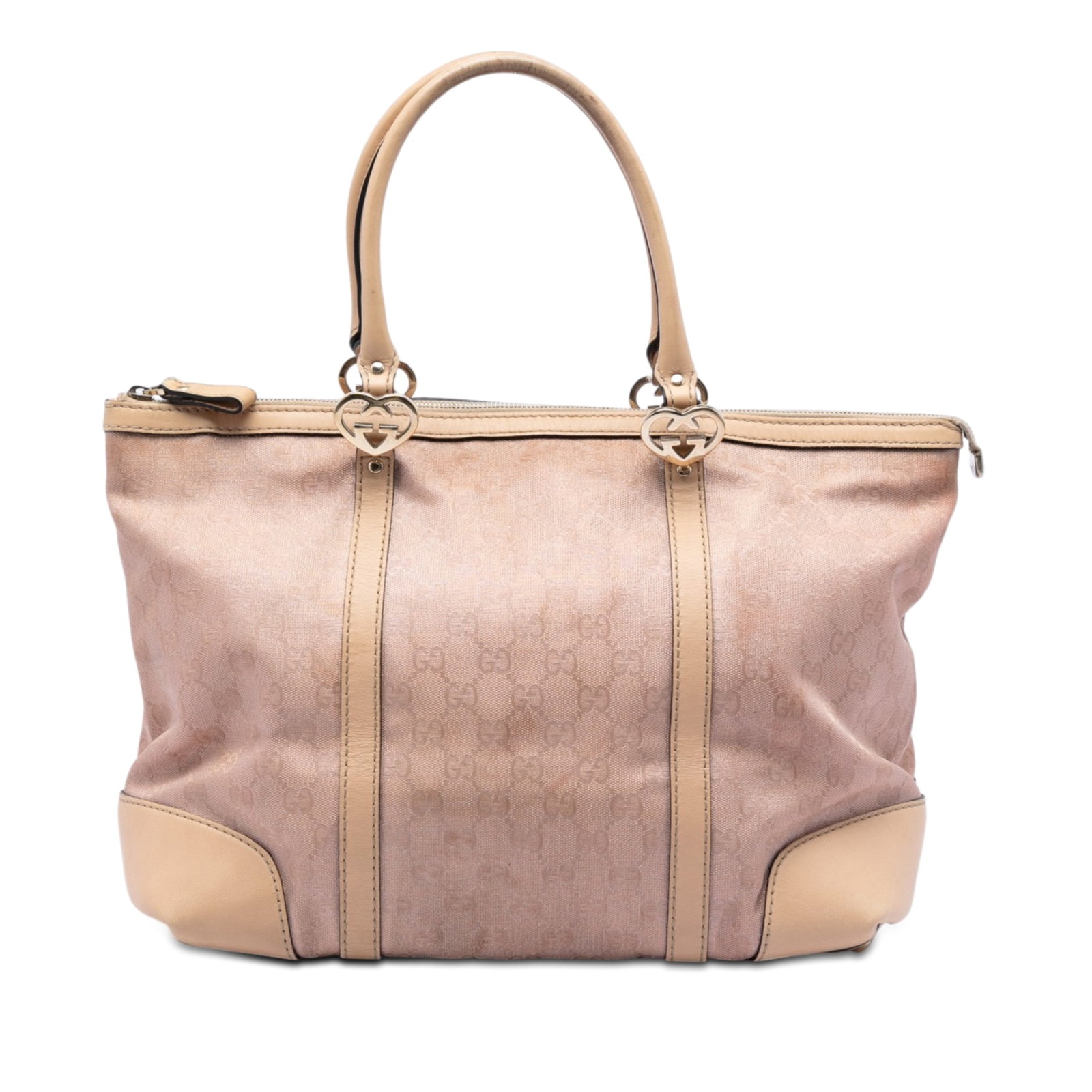 Gucci Lovely Tote Pink GG Metallic Canvas Handbag: Gucci Lovely Tote Pink GG Metallic Canvas Handbag Gucci GG Metallic Canvas Lovely Tote in pink canvas with leather trim and rolled leather handles. The bag features a top zip closure and an interior w