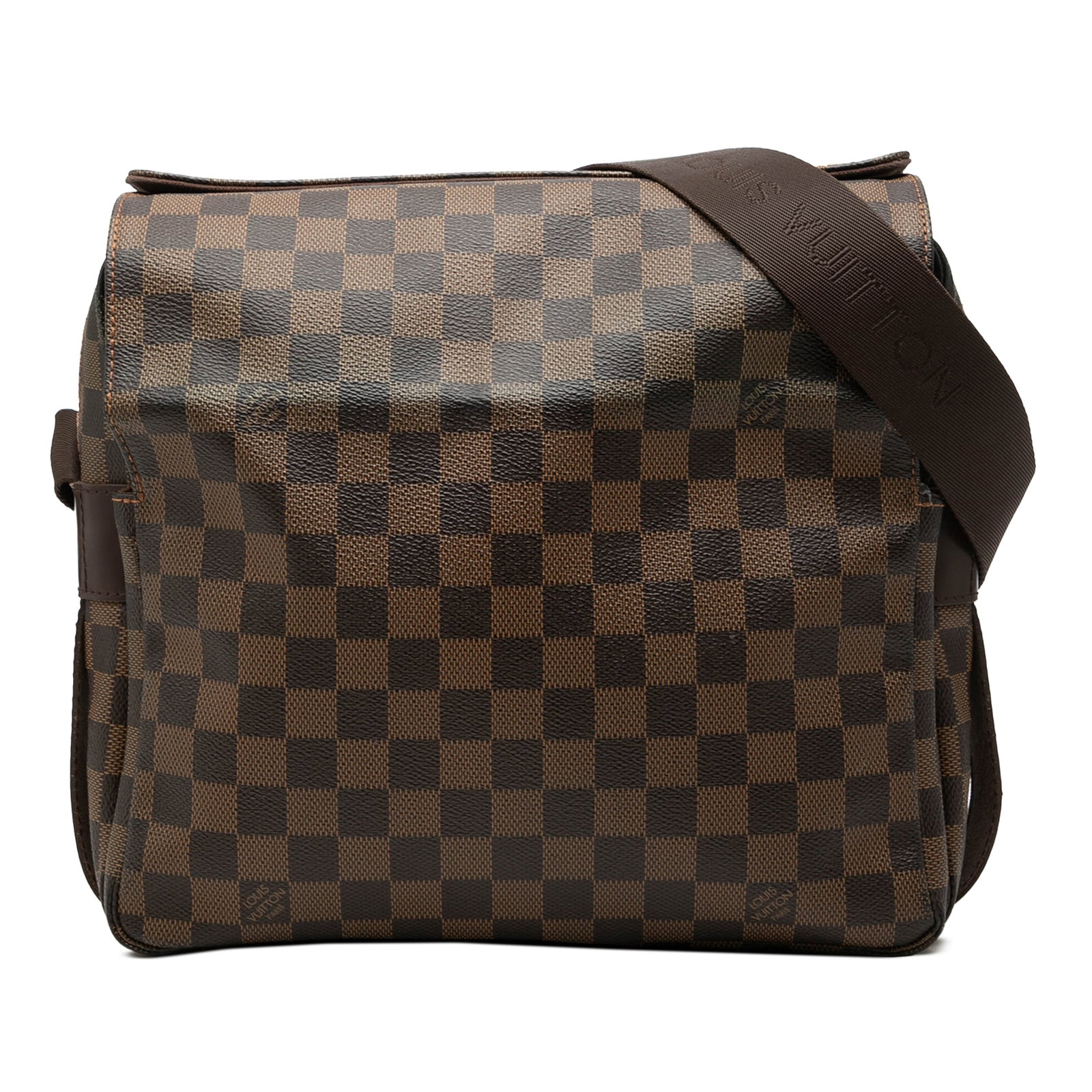 Louis Vuitton Naviglio Damier Ebene Messenger Bag Brown: Louis Vuitton Naviglio Damier Ebene Messenger Bag Brown Louis Vuitton Damier Ebene Naviglio shoulder bag with leather trim and an adjustable flat canvas strap. The design features a fold-over flap wit