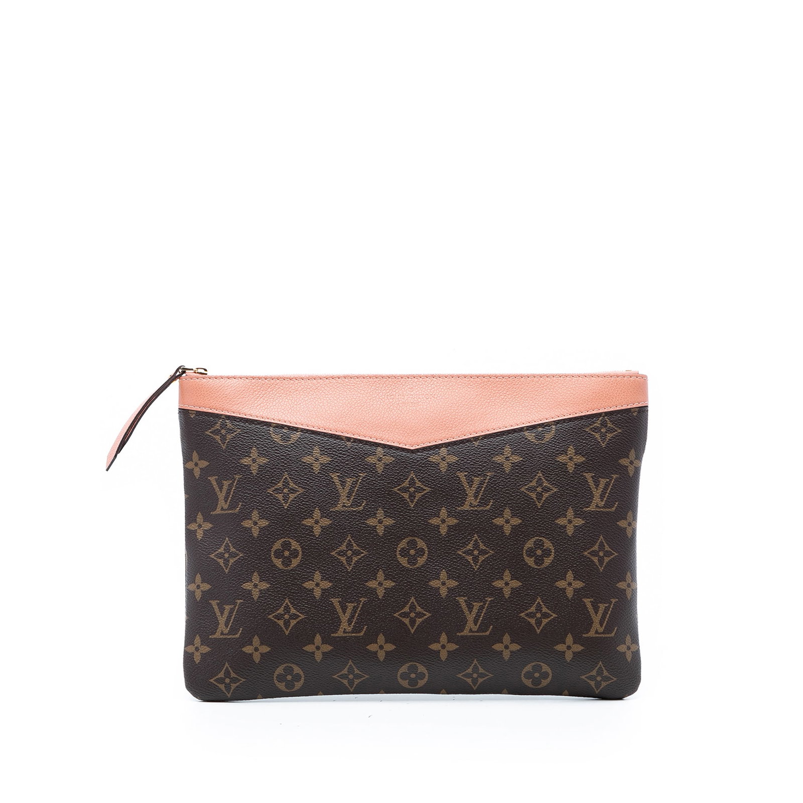 Louis Vuitton Monogram Canvas Zip Pouch with Leather Trim: Louis Vuitton Monogram Canvas Zip Pouch with Leather Trim This Louis Vuitton Monogram Daily Pouch features the iconic monogram canvas with leather trim. It is designed with a top zip closure and inclu