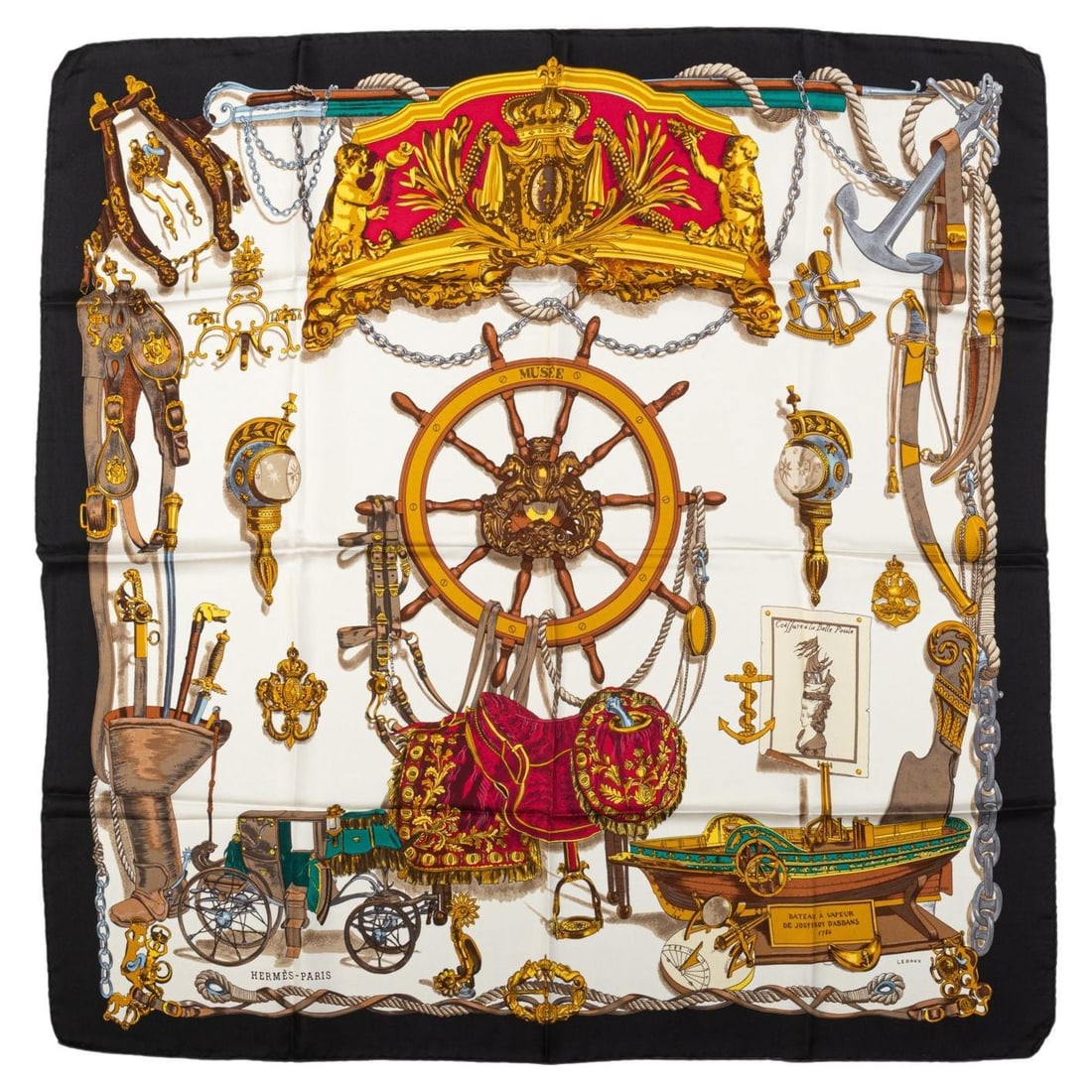 Hermes Bateau A Vapeur 100% Silk Scarf France 35 in: Hermes Bateau A Vapeur 100% Silk Scarf France 35 in This exquisite Hermes "Bateau A Vapeur" silk scarf is a stunning accessory that combines elegance and sophistication. Crafted in France, this scarf 