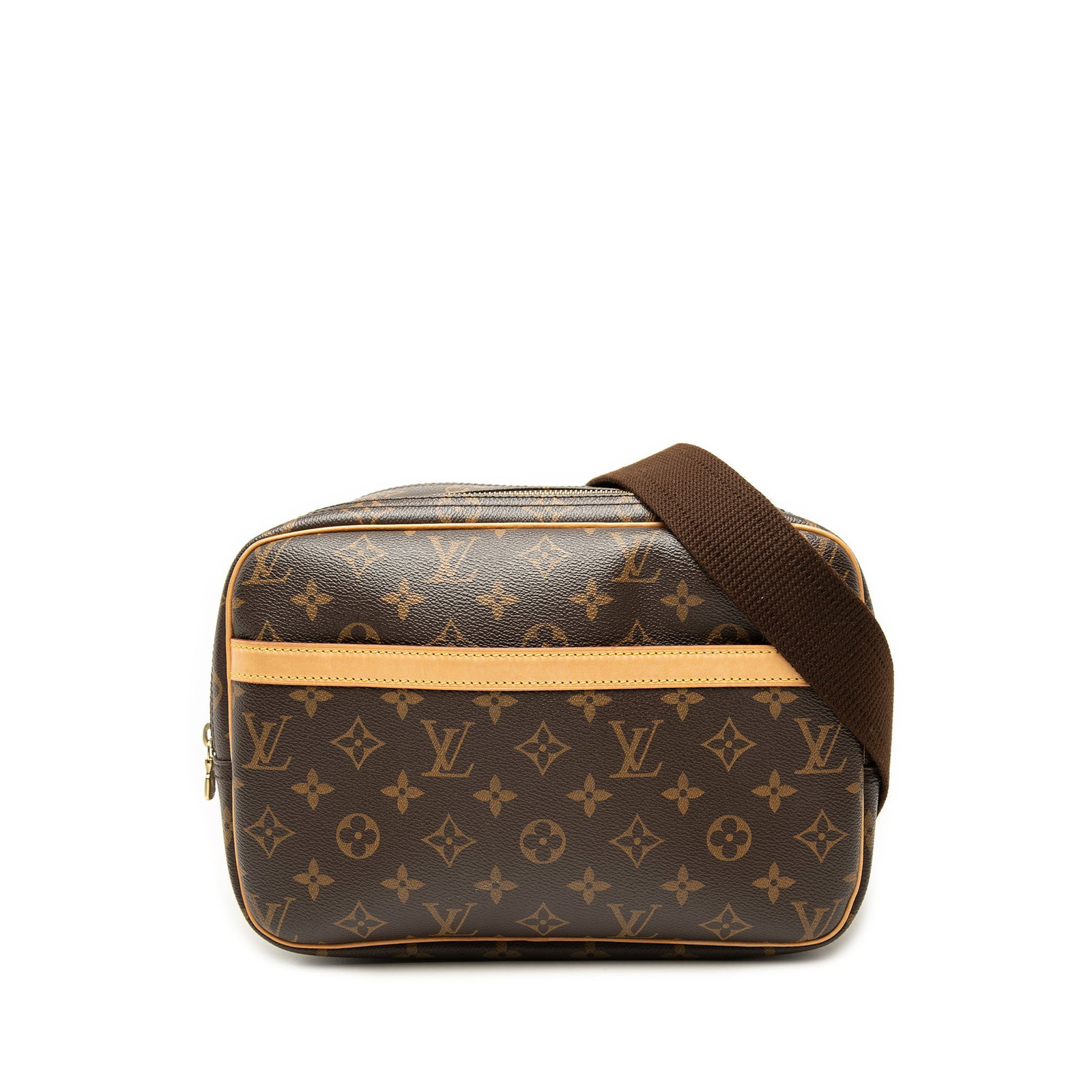 Louis Vuitton Reporter PM Monogram Crossbody Bag Brown: Louis Vuitton Reporter PM Monogram Crossbody Bag Brown Louis Vuitton Monogram Reporter PM shoulder bag with a monogram canvas body, vachetta leather trim, and an adjustable flat canvas strap. The bag 