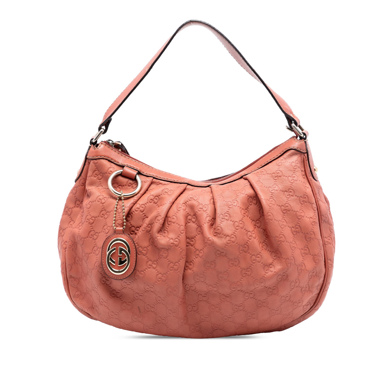 Gucci Guccissima Sukey Orange Leather Shoulder Bag: Gucci Guccissima Sukey Orange Leather Shoulder Bag Guccissima Sukey shoulder bag in orange leather with a flat shoulder strap, top zip closure, and an interior with zip and slip pockets. Made in Italy