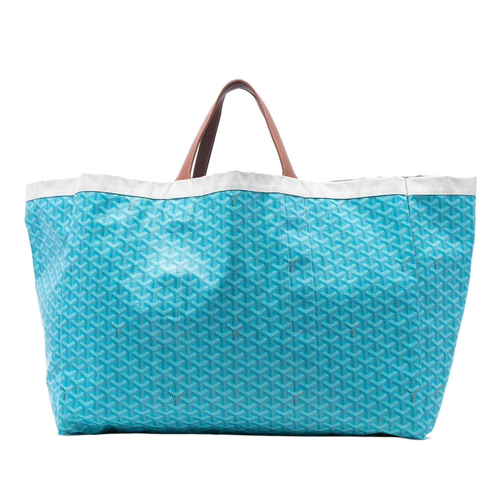 Goyard Goyardine Belharra Blue Reversible Tote with Leather Handles: Goyard Goyardine Belharra Blue Reversible Tote with Leather Handles The Goyardine Reversible Belharra Tote features a reversible coated canvas and canvas construction with flat leather handles and an 