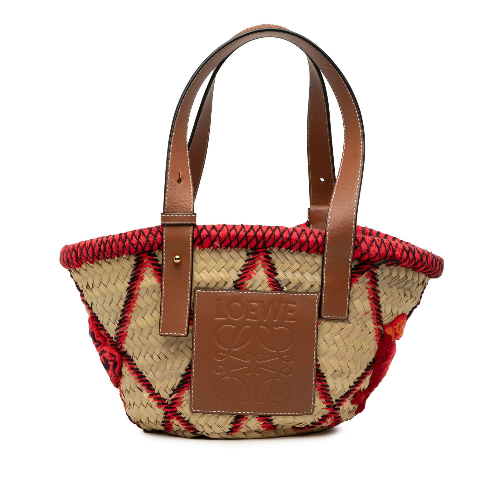 LOEWE Anagram Animal Basket Tote Small Raffia Beige: LOEWE Anagram Animal Basket Tote Small Raffia Beige Small LOEWE basket tote crafted with a raffia body and embroidered Anagram detail. It features flat leather handles and an open-top design. Made in 