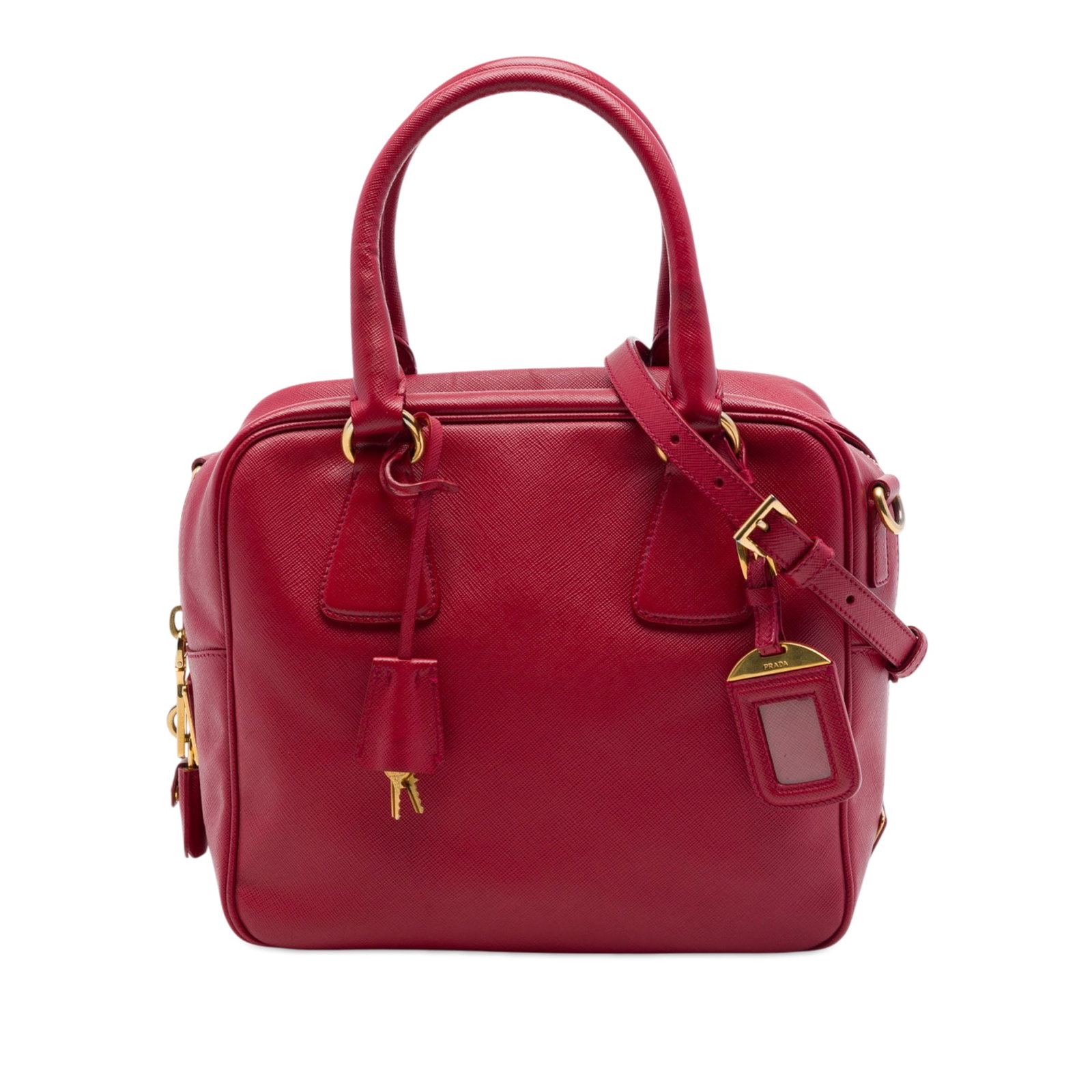 Prada Bauletto Small Square Saffiano Leather Satchel Red (1 of 6)