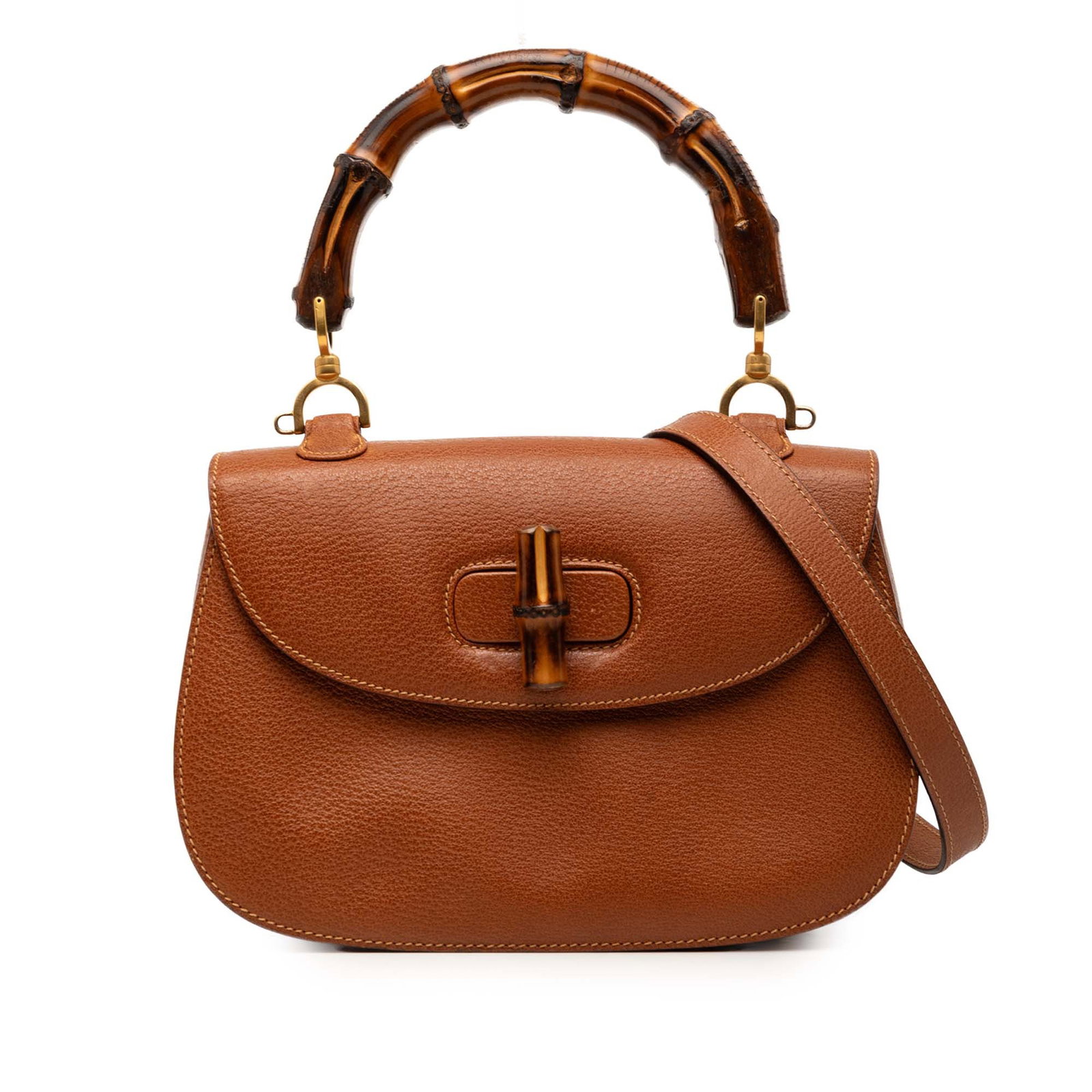 Gucci Bamboo Night Brown Grained Calfskin Leather Shoulder Bag (1 of 8)