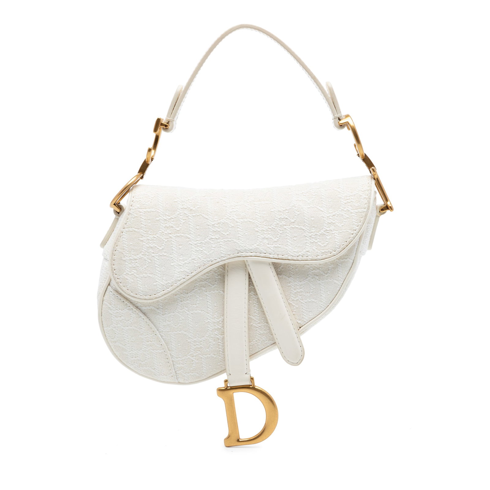 Dior Oblique Mini Saddle Bag in Embroidered Canvas: Dior Oblique Mini Saddle Bag in Embroidered Canvas A Dior Mini Oblique Embroidered Canvas Saddle Bag made in Italy, featuring an embroidered canvas body with leather trim, a flat leather handle, a fro