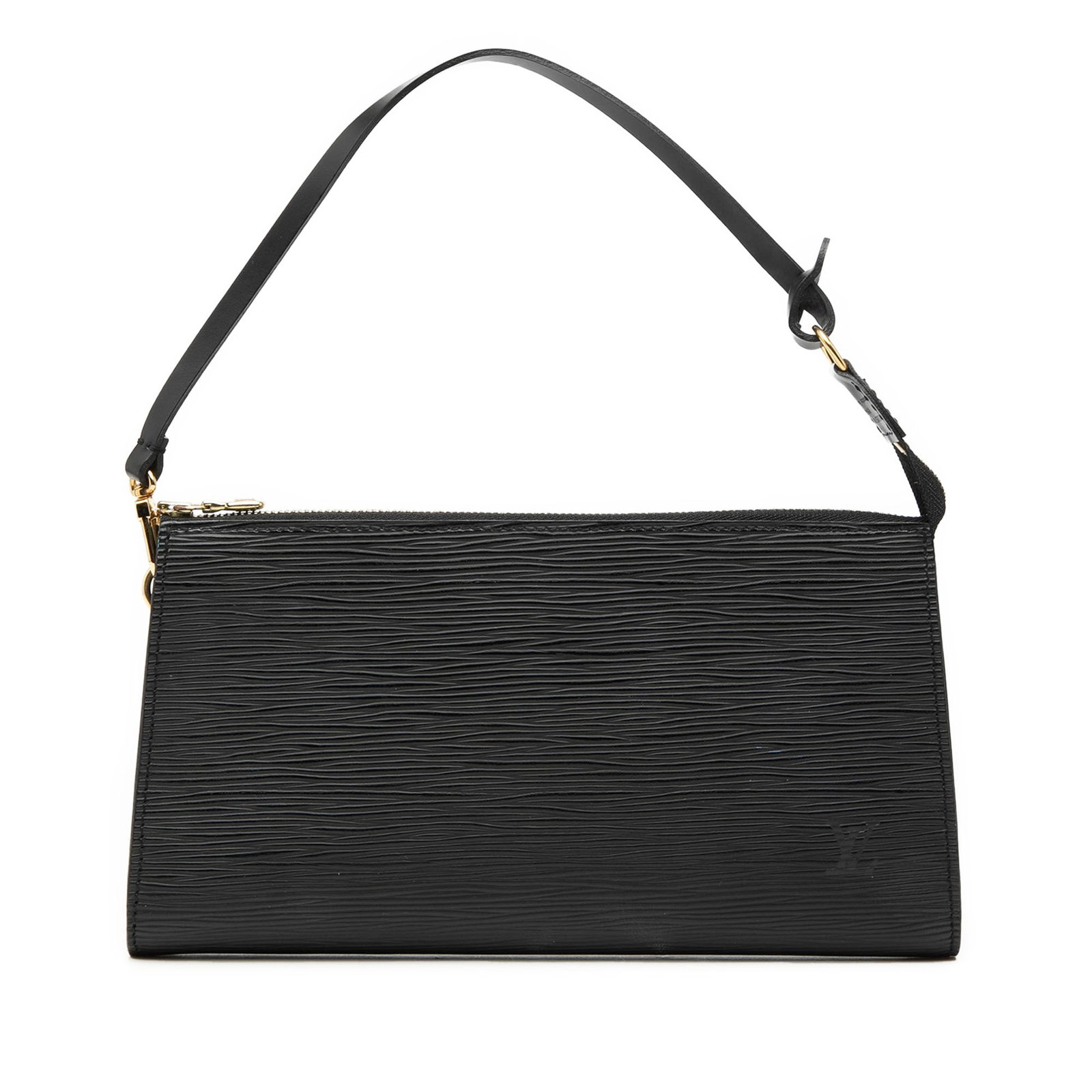 Louis Vuitton Epi Leather Pochette Accessoires Black Bag: Louis Vuitton Epi Leather Pochette Accessoires Black Bag This Louis Vuitton Epi Pochette Accessoires features a durable epi leather body in black, complemented by a detachable flat shoulder strap and 