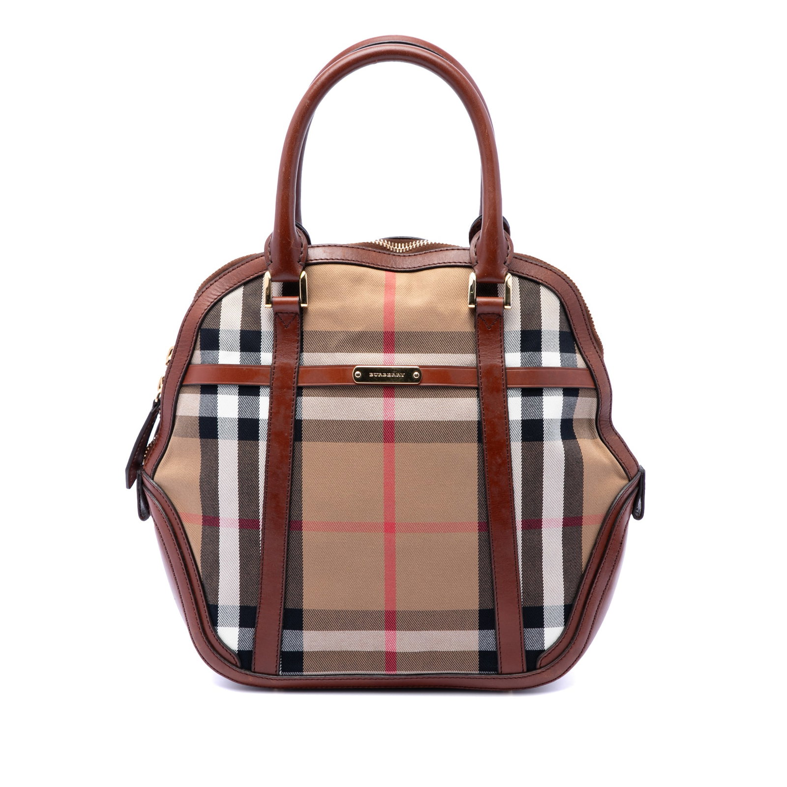 Burberry Bridle Orchard Medium House Check Canvas Bag: Burberry Bridle Orchard Medium House Check Canvas Bag This Burberry Medium House Check Canvas Bridle Orchard handbag is crafted with a canvas body and leather trim. It features rolled leather handles,