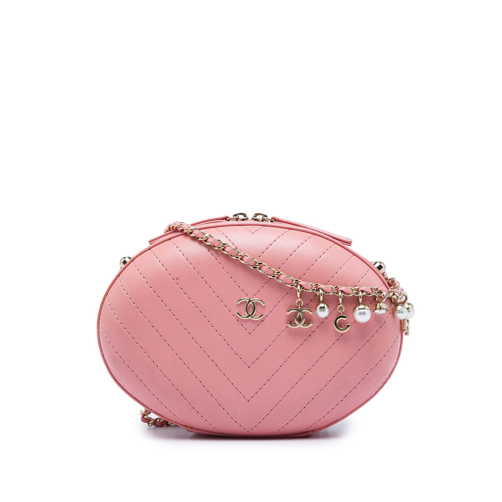 Chanel La Pausa Chevron Calfskin Crossbody Bag Pink: Chanel La Pausa Chevron Calfskin Crossbody Bag Pink Chanel La Pausa evening bag in pink chevron-stitched calfskin with a crossbody silhouette. It features a leather body, a leather-woven chain strap w