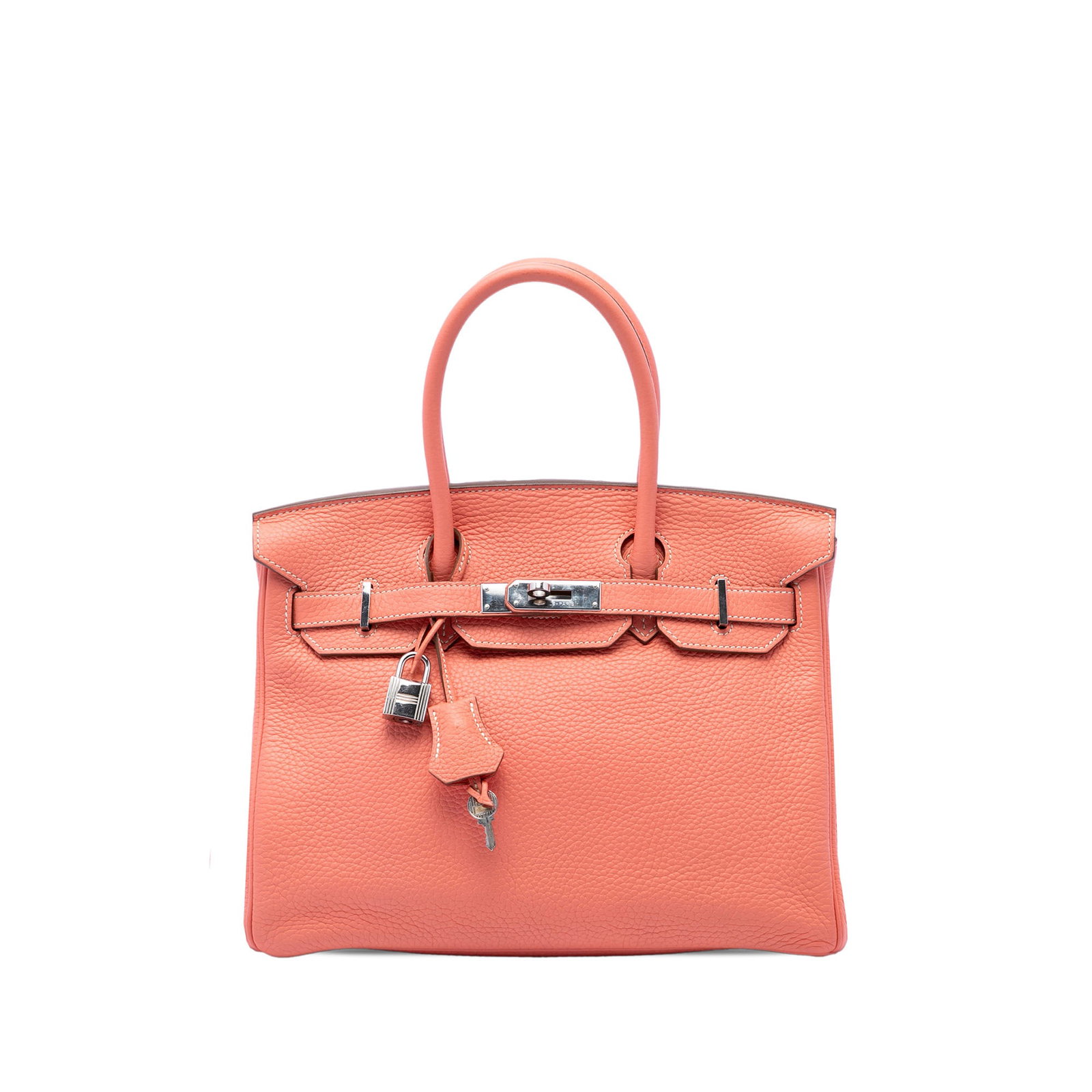 Hermes Birkin Retourne 30 Clemence Leather Handbag: Hermes Birkin Retourne 30 Clemence Leather Handbag Hermes Clemence Birkin Retourne 30 in Rose Tea with rolled leather handles, a front flap with turn-lock closure, and interior slip and zip pockets. C