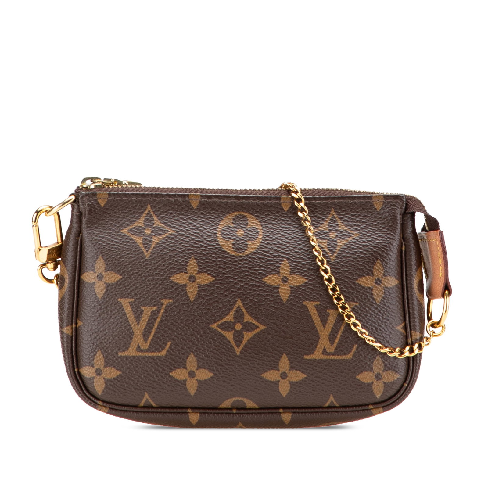 Louis Vuitton Monogram Mini Pochette Accessoires Gold Tone Chain Bag: Louis Vuitton Monogram Mini Pochette Accessoires Gold Tone Chain Bag The Louis Vuitton Monogram Mini Pochette Accessoires is an elegant accessory crafted from durable monogram canvas. This stylish pou