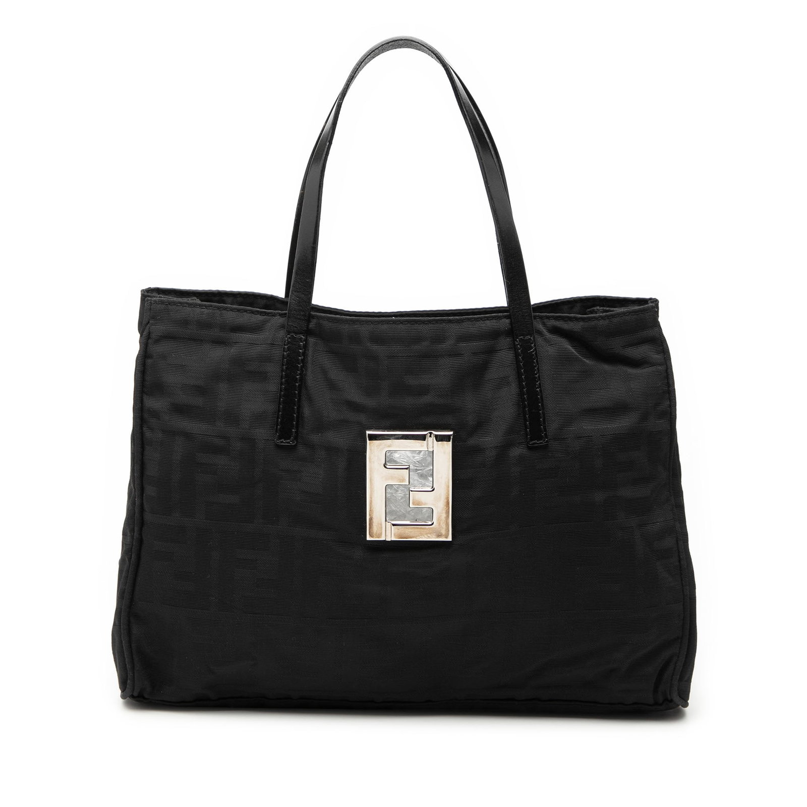 Fendi Zucca Pattern Canvas Tote Bag with Leather Handles: Fendi Zucca Pattern Canvas Tote Bag with Leather Handles This Fendi Zucca Canvas Tote features a canvas body with flat leather straps, an open top, an interior zip compartment, and an interior zip poc