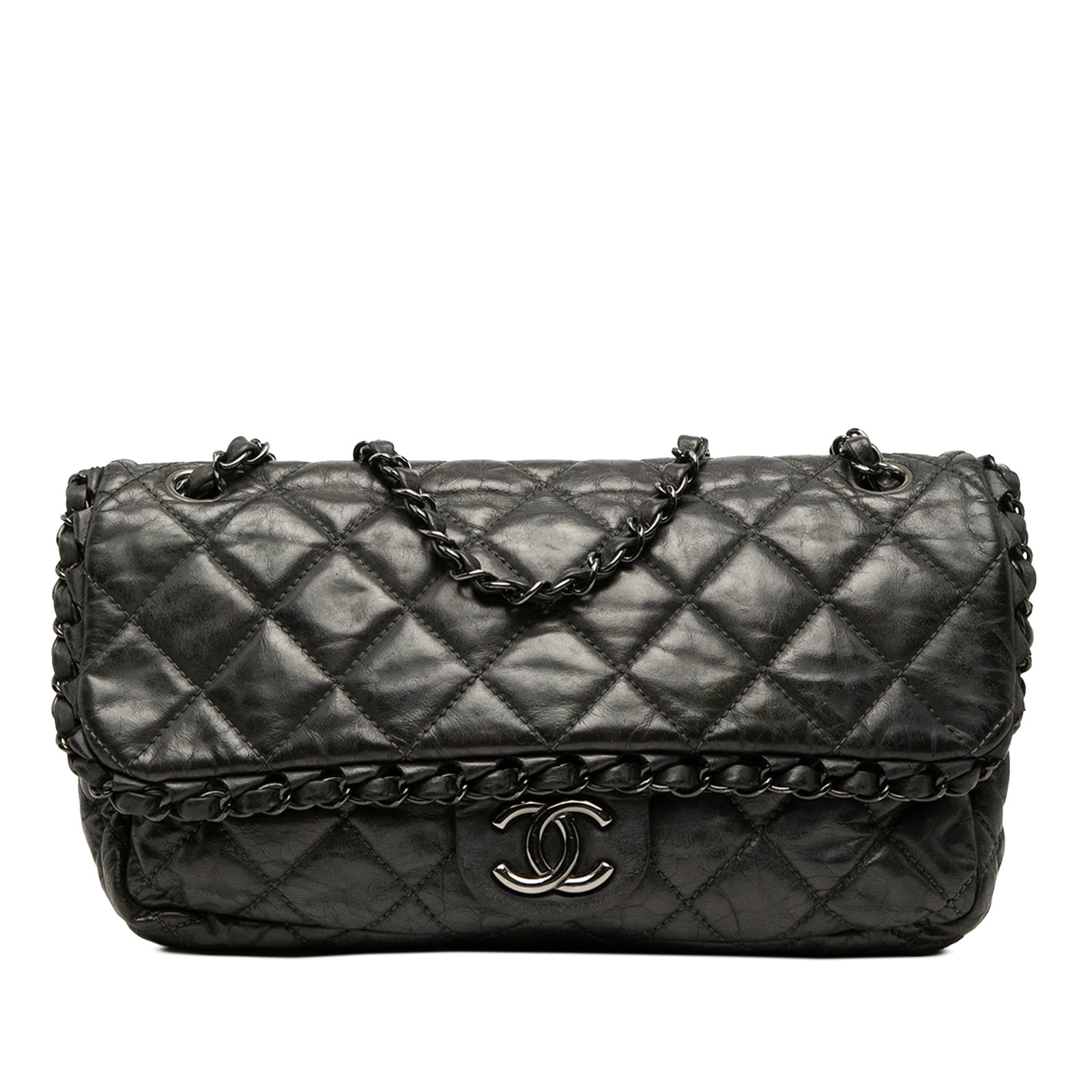Chanel Chain Me Medium Flap Shoulder Bag Quilted Metallic Calfskin: Chanel Chain Me Medium Flap Shoulder Bag Quilted Metallic Calfskin A Chanel Medium Quilted Metallic Aged Calfskin Chain Me Flap shoulder bag crafted in leather with woven leather chain link straps and