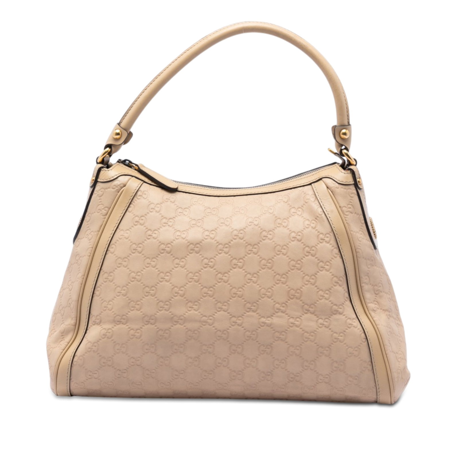 Gucci Guccissima Scarlett Leather Shoulder Bag Beige: Gucci Guccissima Scarlett Leather Shoulder Bag Beige Gucci Guccissima Scarlett shoulder bag in beige embossed leather. This bag features a rolled leather strap, top zip closure, and an interior with z