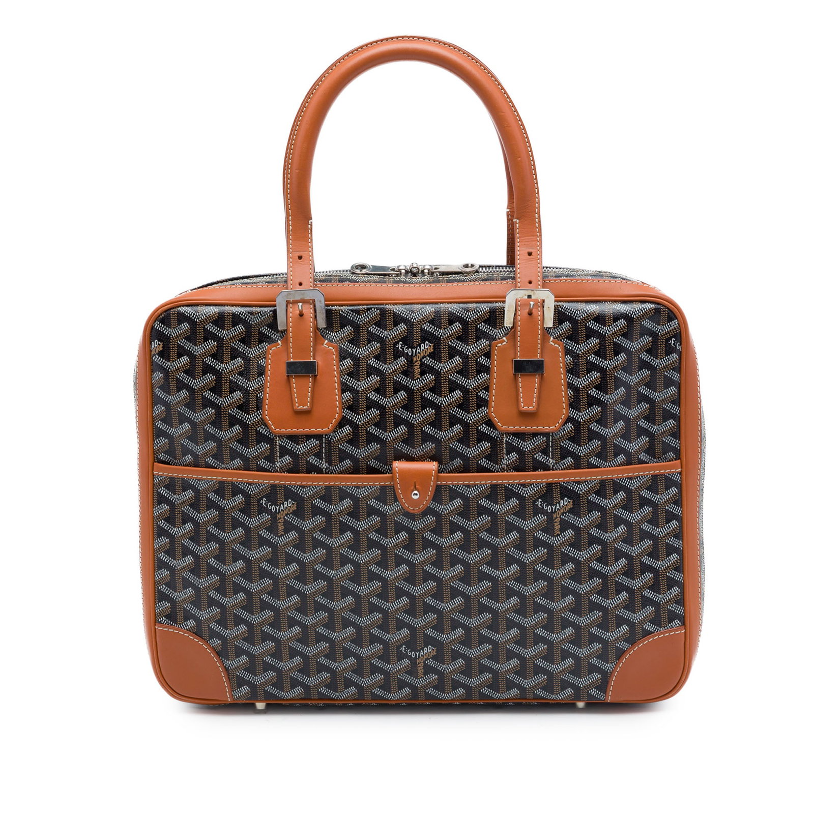 Goyard Goyardine Ambassade PM Black Coated Canvas Briefcase: Goyard Goyardine Ambassade PM Black Coated Canvas Briefcase The Goyardine Ambassade PM is a structured black bag crafted with a coated canvas body and leather trim. It features rolled leather handles,