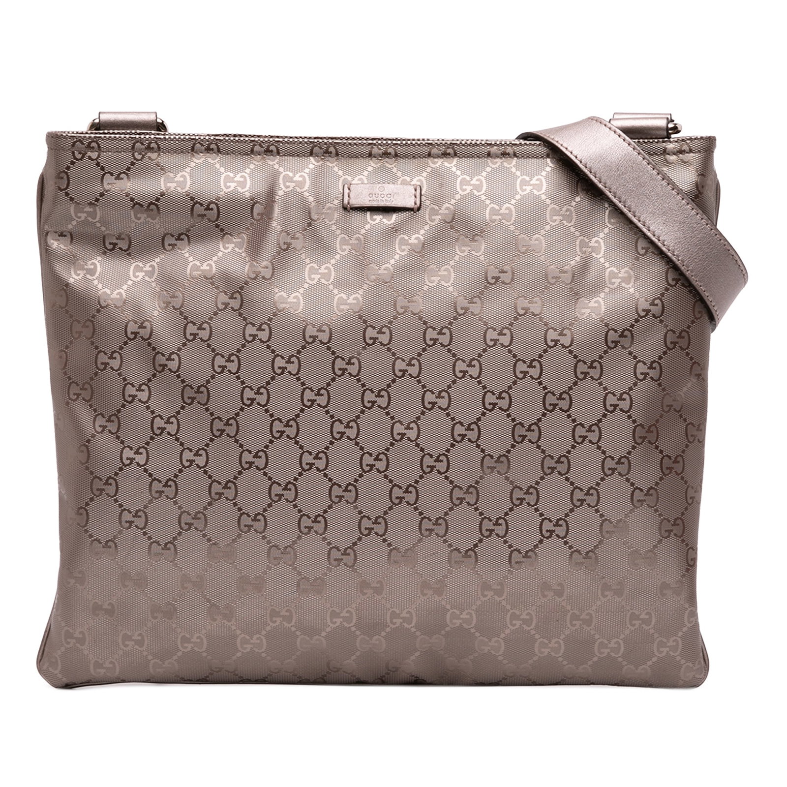Pink GG Imprime Coated Canvas Crossbody Bag by Gucci: Pink GG Imprime Coated Canvas Crossbody Bag by Gucci This Gucci GG Imprime Crossbody bag features a pink coated canvas exterior, an adjustable flat leather strap, a top zip closure, and interior zip a
