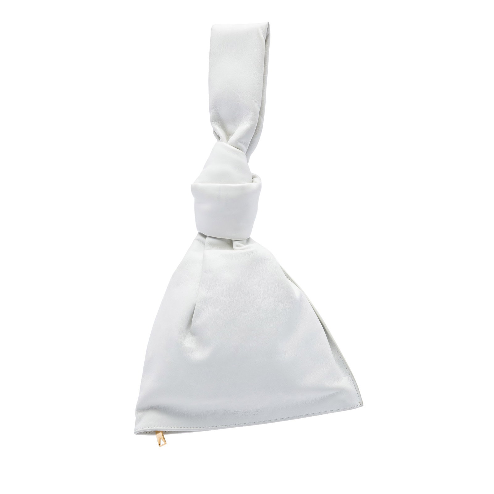 Bottega Veneta BV Twist Mini Calfskin Leather Handbag: Bottega Veneta BV Twist Mini Calfskin Leather Handbag Bottega Veneta Mini Calfskin BV Twist Bag in white leather with a structured silhouette, flat leather handle, and bottom zip closure. Made in Ital