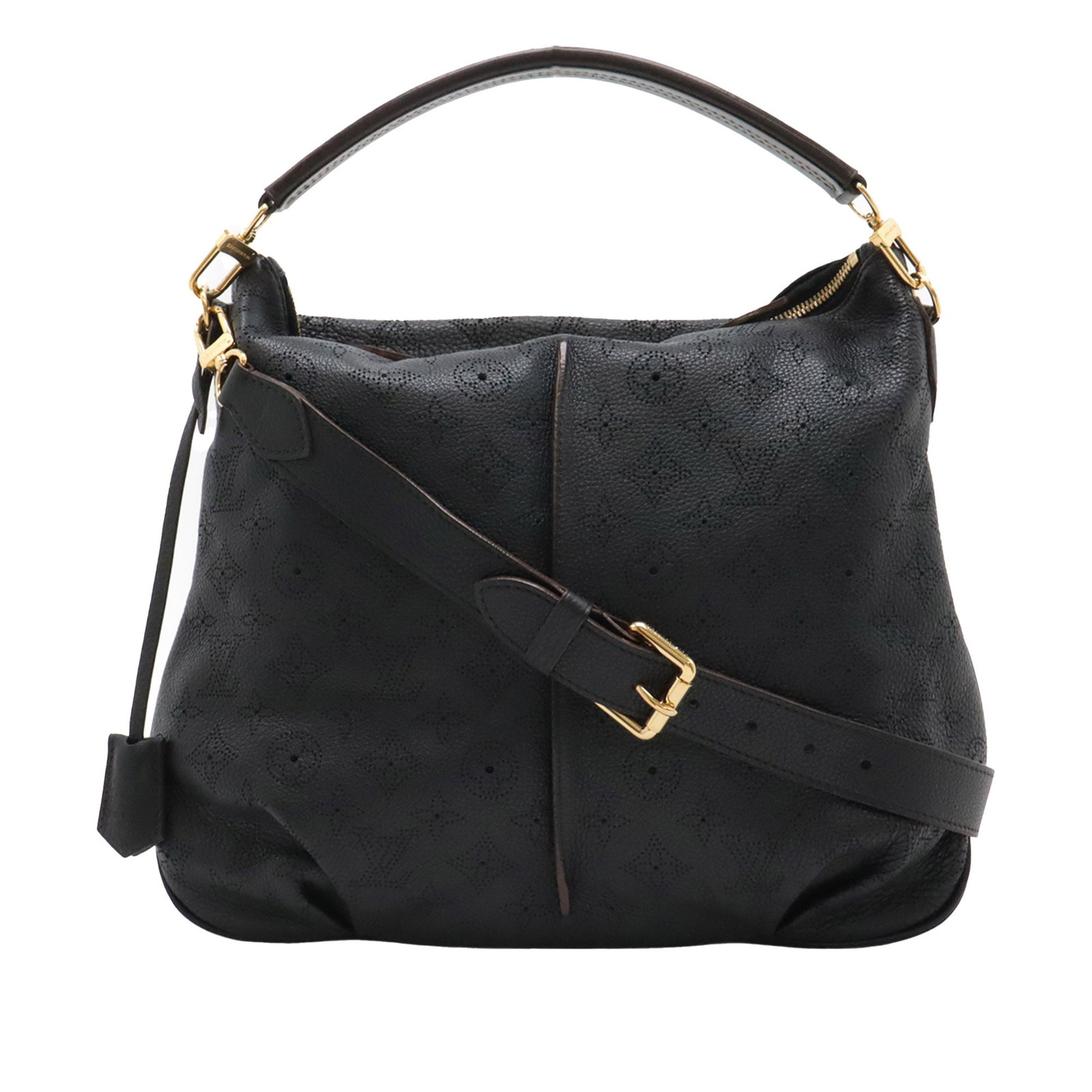Louis Vuitton Selene MM Mahina Monogram Leather Shoulder Bag: Louis Vuitton Selene MM Mahina Monogram Leather Shoulder Bag Louis Vuitton Monogram Mahina Selene MM shoulder bag in black leather. This bag features a detachable flat leather top handle, a detachable
