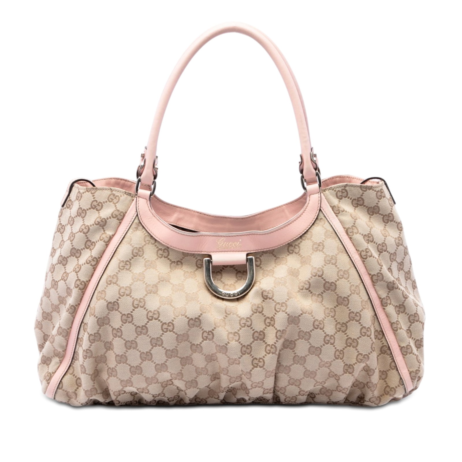 Gucci Abbey D Ring GG Canvas Shoulder Bag Beige: Gucci Abbey D Ring GG Canvas Shoulder Bag Beige Gucci Abbey D Ring shoulder bag in beige GG canvas with leather trim and rolled leather straps. The bag features an open top and an interior with zip an