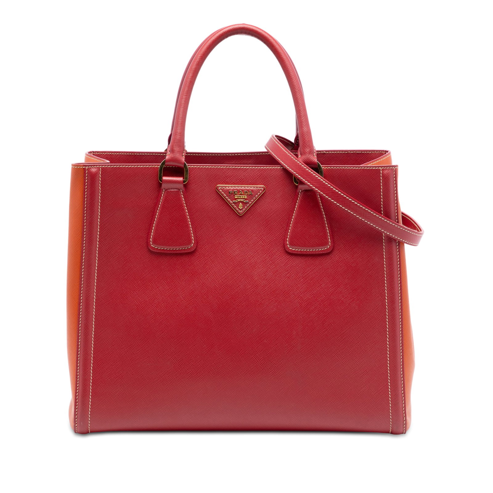 Prada Bicolor Lux Saffiano Leather Satchel Red (1 of 6)