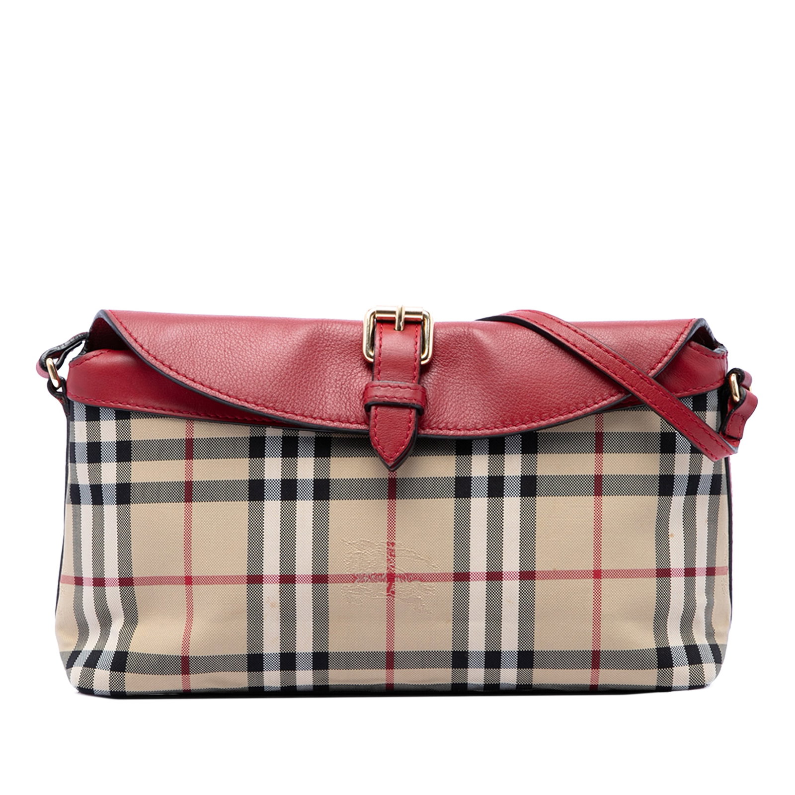 Burberry Leah Crossbody Bag in Haymarket Check Canvas: Burberry Leah Crossbody Bag in Haymarket Check Canvas Burberry Leah crossbody bag in Haymarket check canvas with leather trim. It features an adjustable flat shoulder strap, a front flap with magnetic